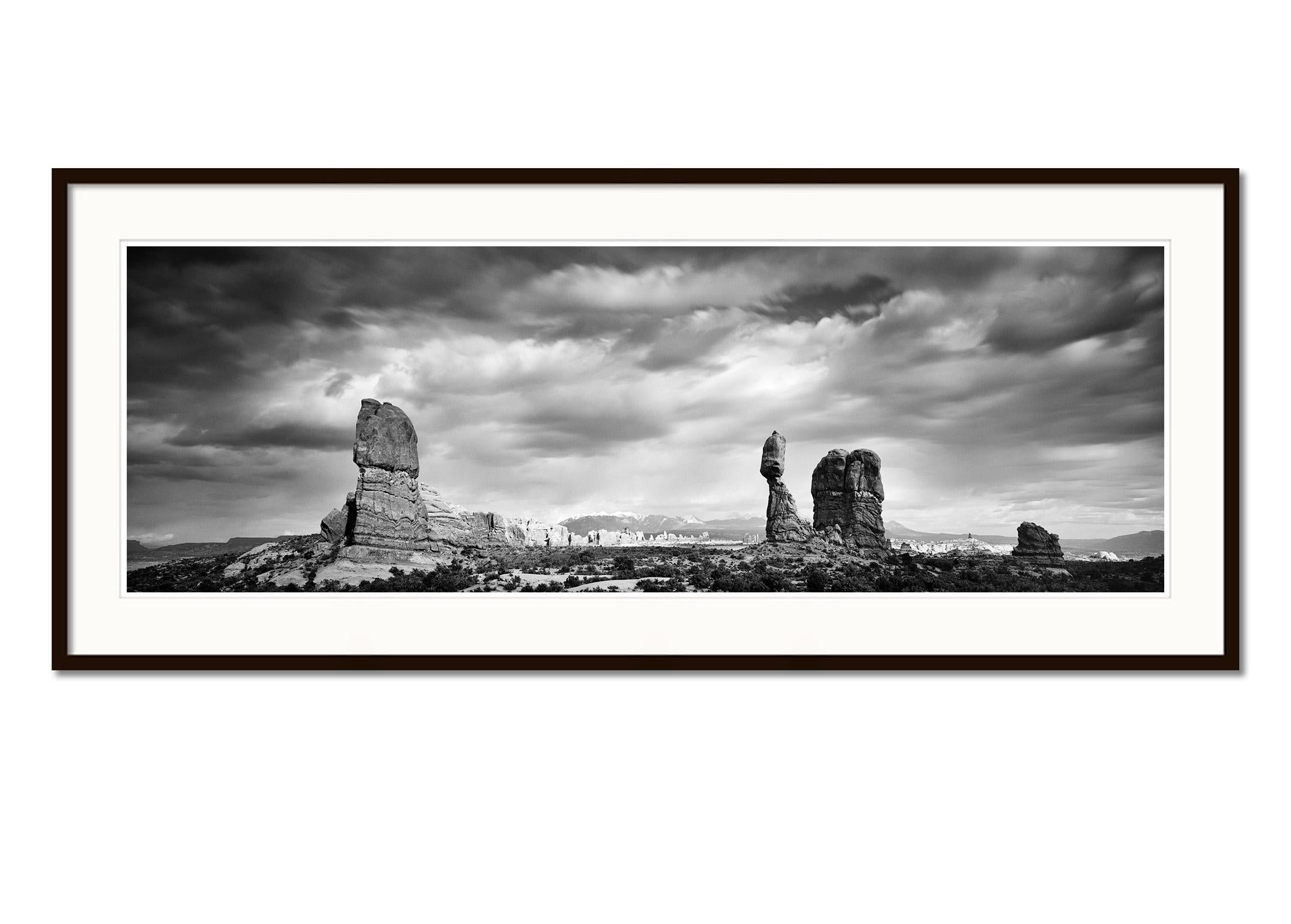 Wild West Panorama, Utah National Park, USA, black white landscape photography - Gray Landscape Photograph by Gerald Berghammer