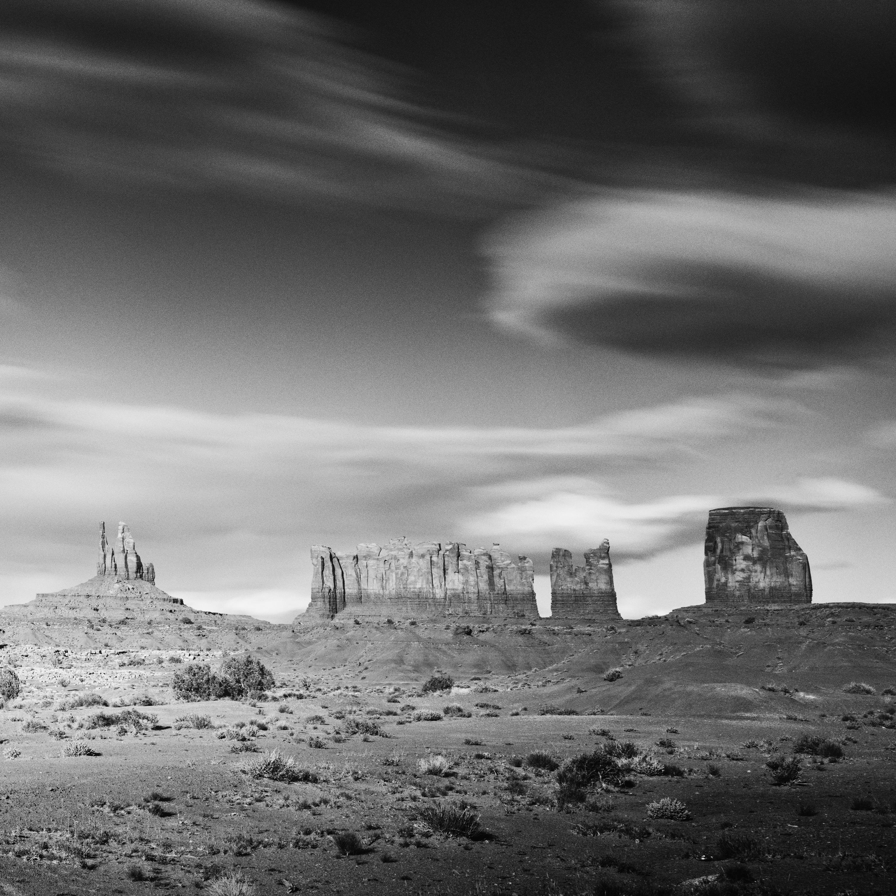 Wild West Panorama monument valley Utah USA black & white fine art photography For Sale 1