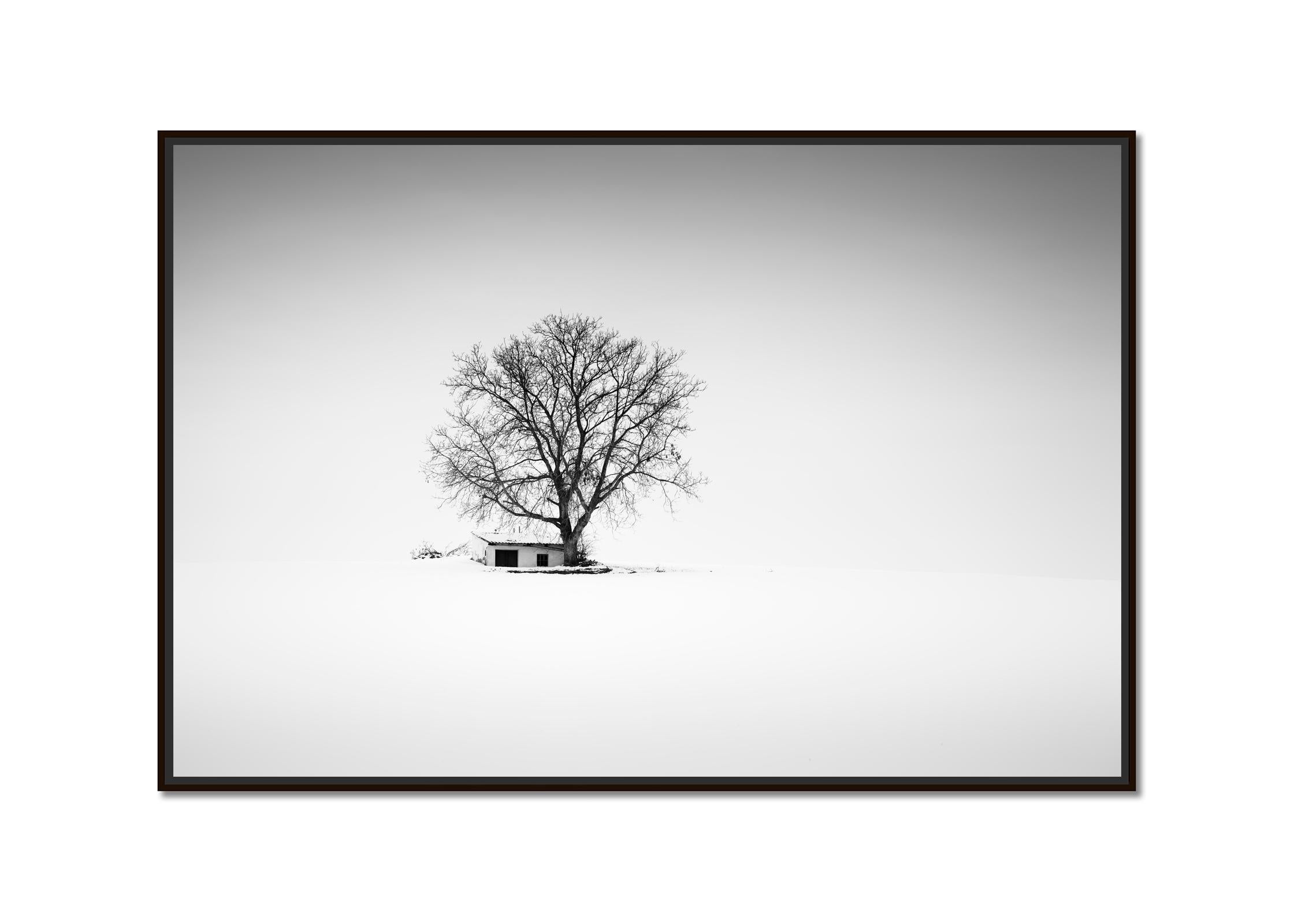 Wine Press House, Austria, Black and white photography panorama winter landscape - Photograph by Gerald Berghammer