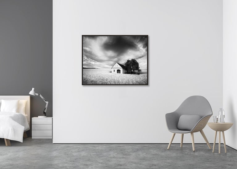 Wine Press House, Cornfield, Austria, black and white photography, landscape - Contemporary Photograph by Gerald Berghammer