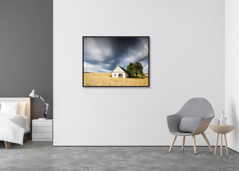 Wine Press House in the wheat field, Austria, Colour art photography, landscape - Contemporary Photograph by Gerald Berghammer