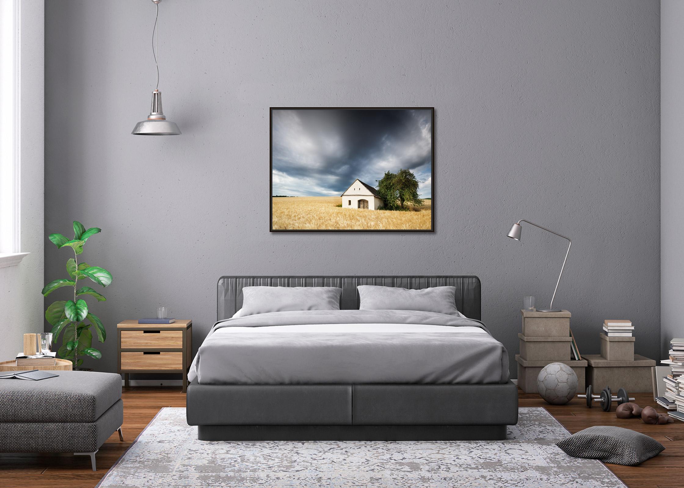 Wine Press House in the Wheat Field, color photography, landscape, limited - Contemporary Photograph by Gerald Berghammer