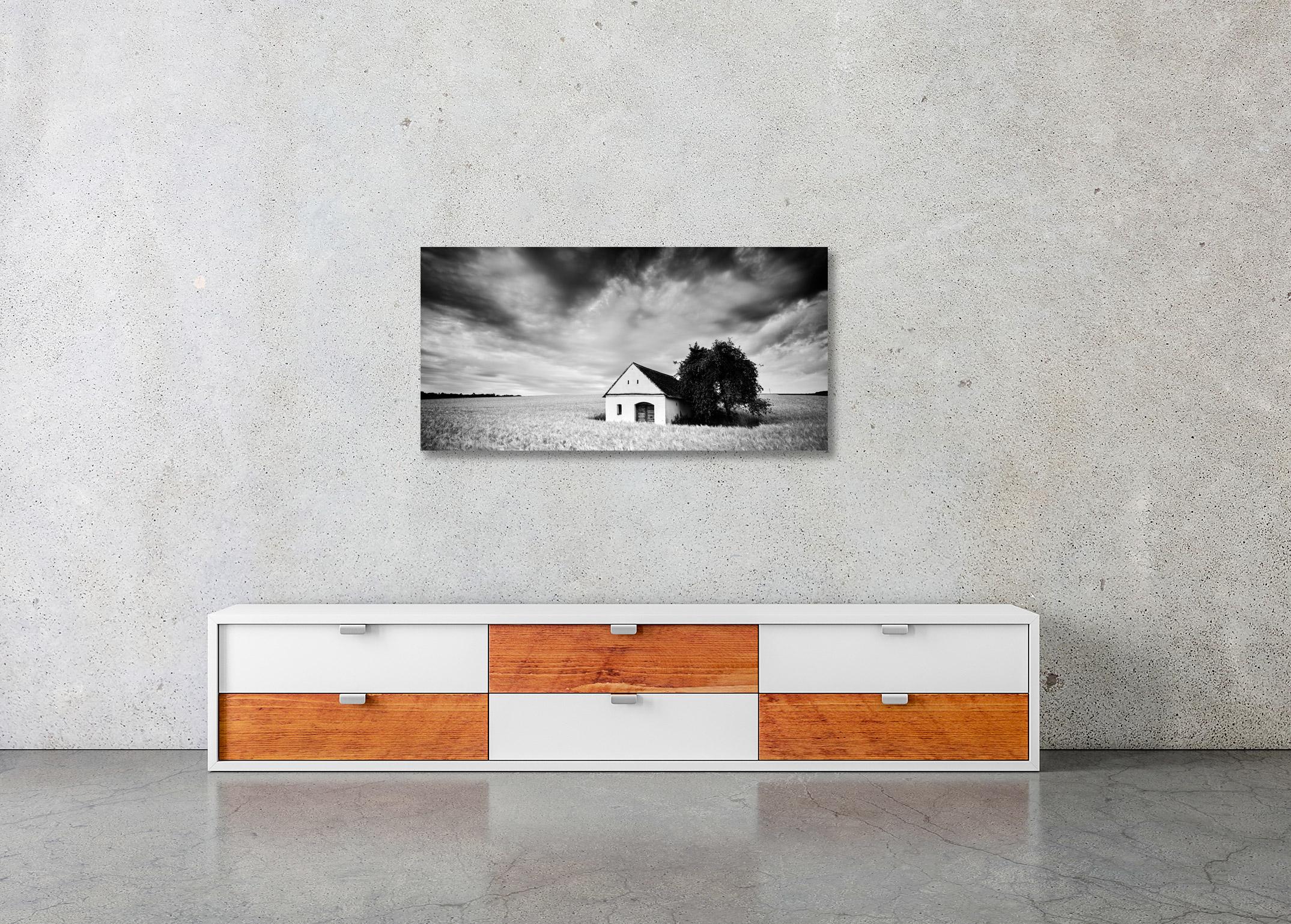 Wine Press House Panorama, Farmland, black and white photography, art landscape For Sale 2