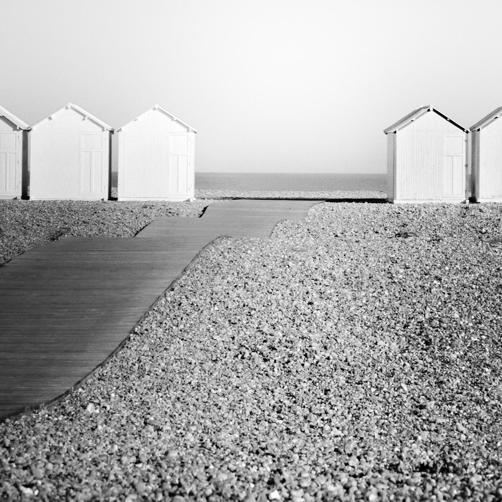 Wood Huts, Promenade, Rocky Beach, France, black and white landscape photography For Sale 4