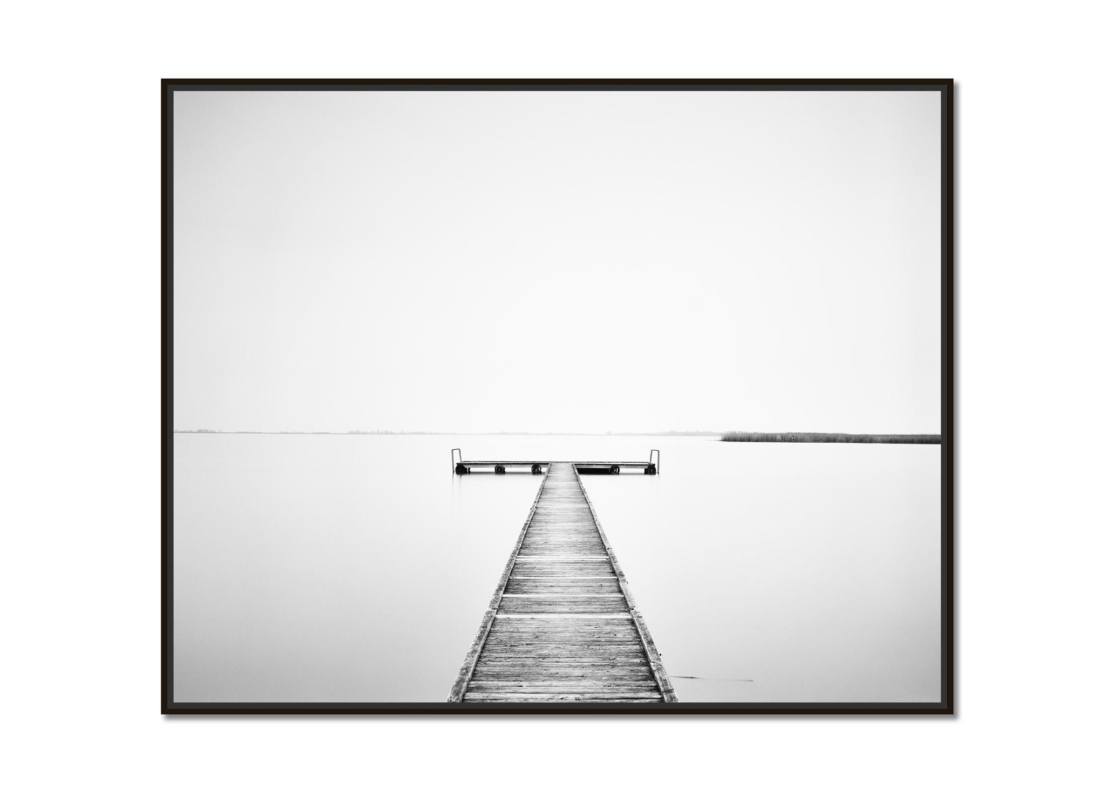 Wood Pier, sunny morning, limited edition black and white photography, watescape - Photograph by Gerald Berghammer