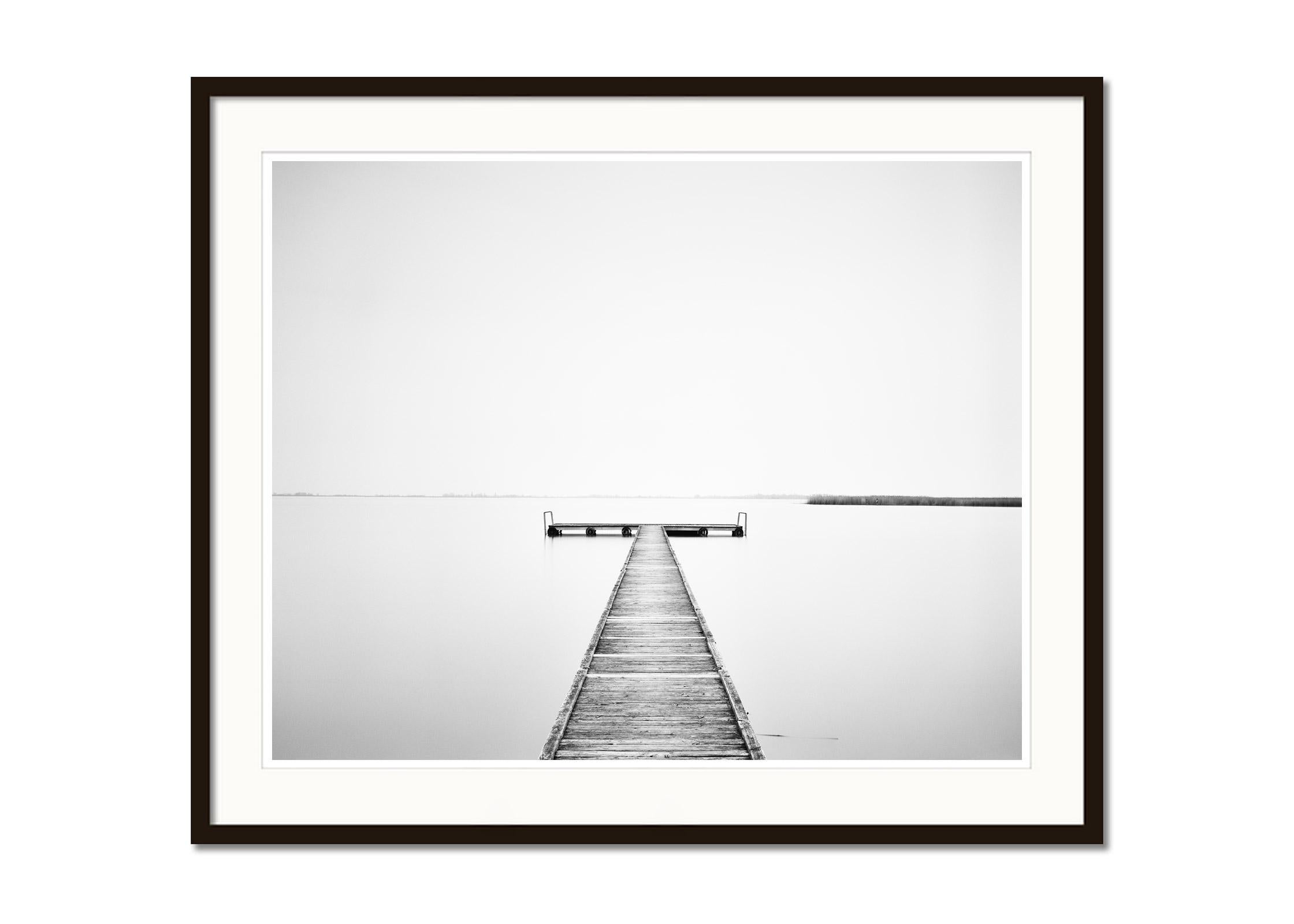 Wood Pier, sunny morning, limited edition black and white photography, watescape - Gray Black and White Photograph by Gerald Berghammer