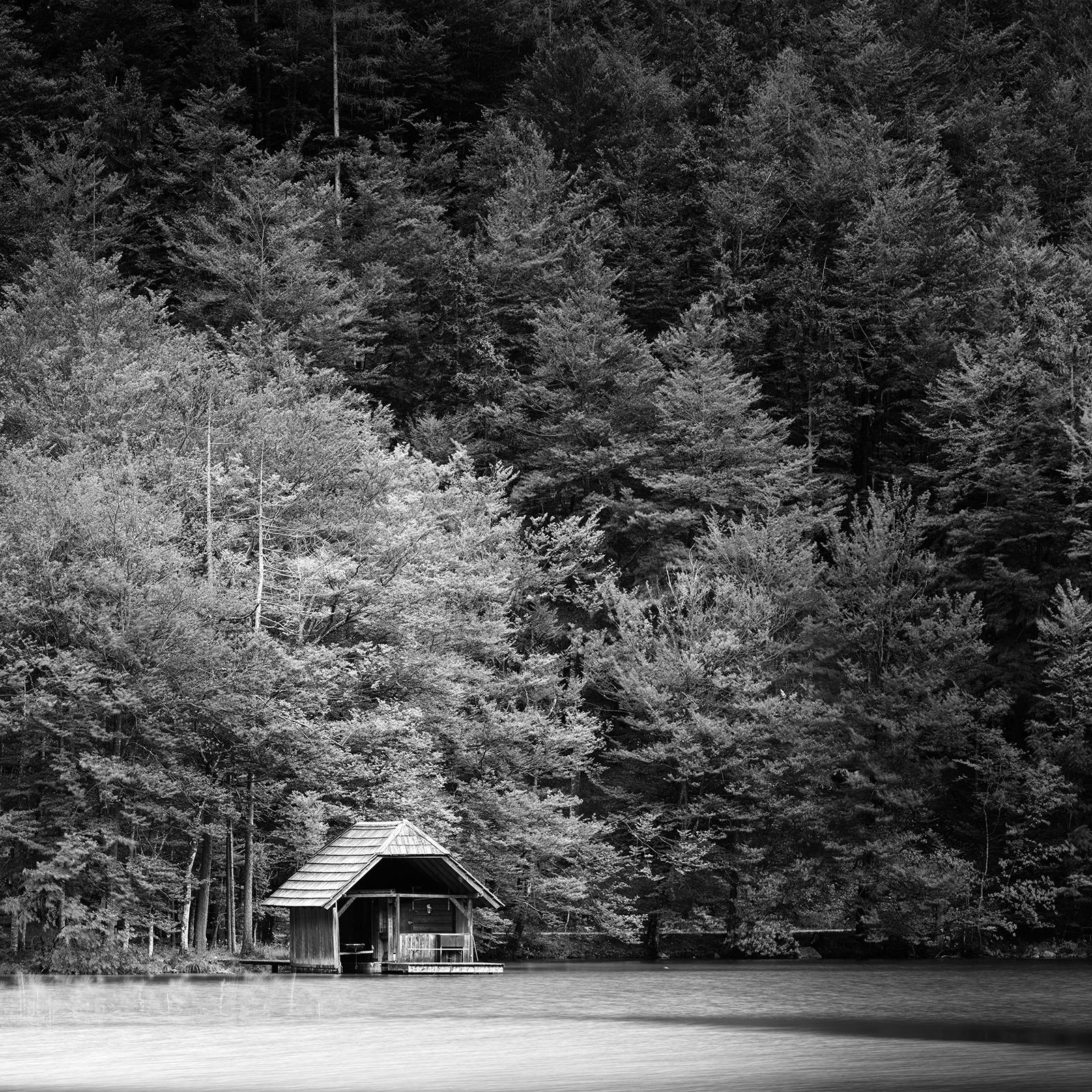 Wooden Boat House, black and white long exposure photography, fine art landscape For Sale 5