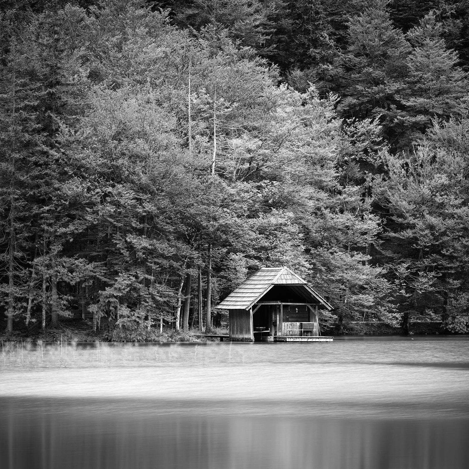Wooden Boat House, black and white long exposure photography, fine art landscape For Sale 3