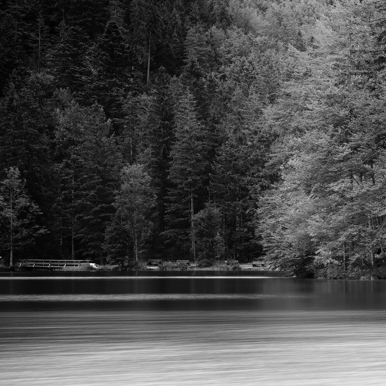 Wooden Boat House Panorama, Austria, black and white art waterscape photography  For Sale 4