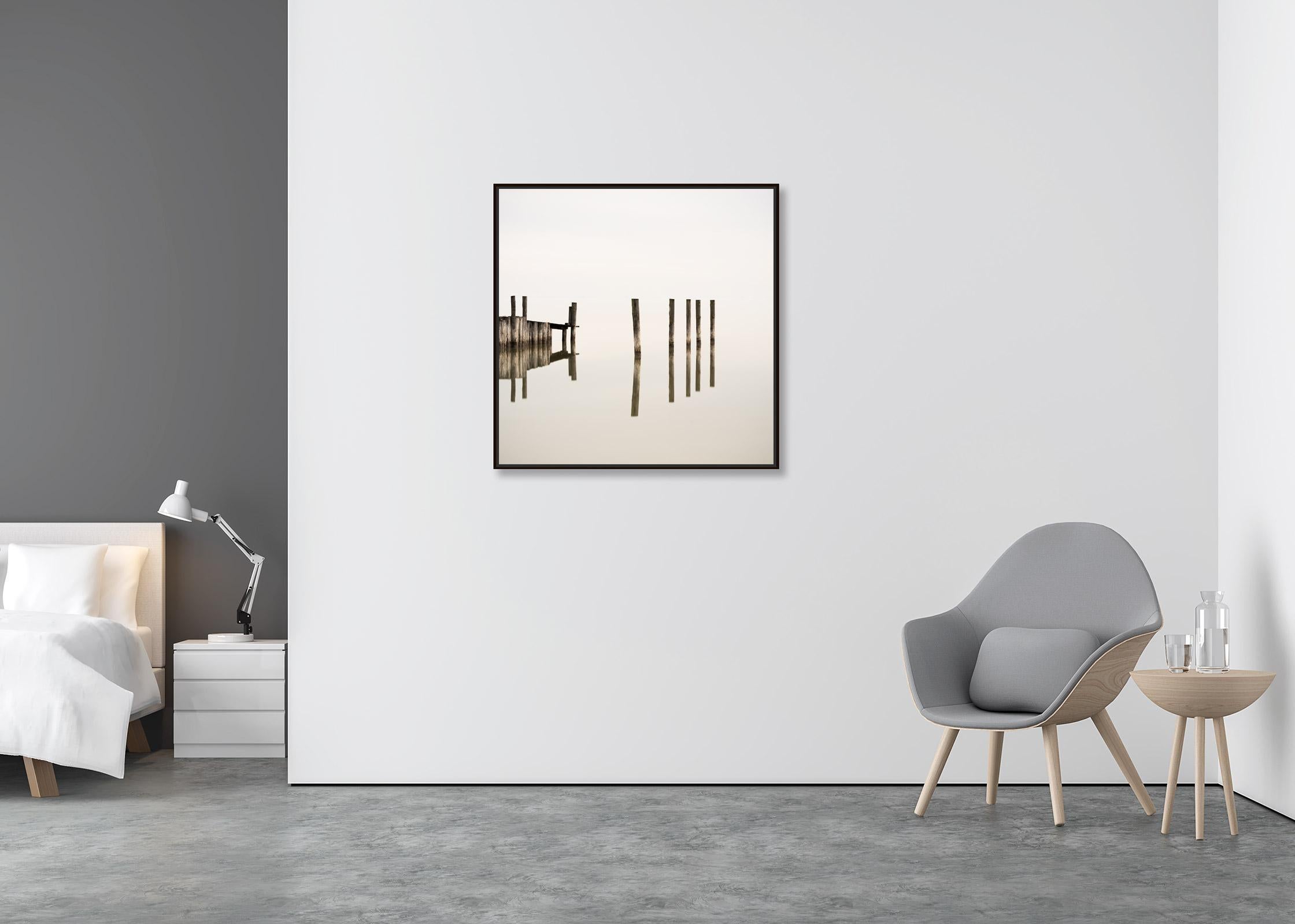 Wooden Pegs in the Lake, Farbfotografie, limitierte Auflage, Meereslandschaft, Landschaft (Minimalistisch), Photograph, von Gerald Berghammer