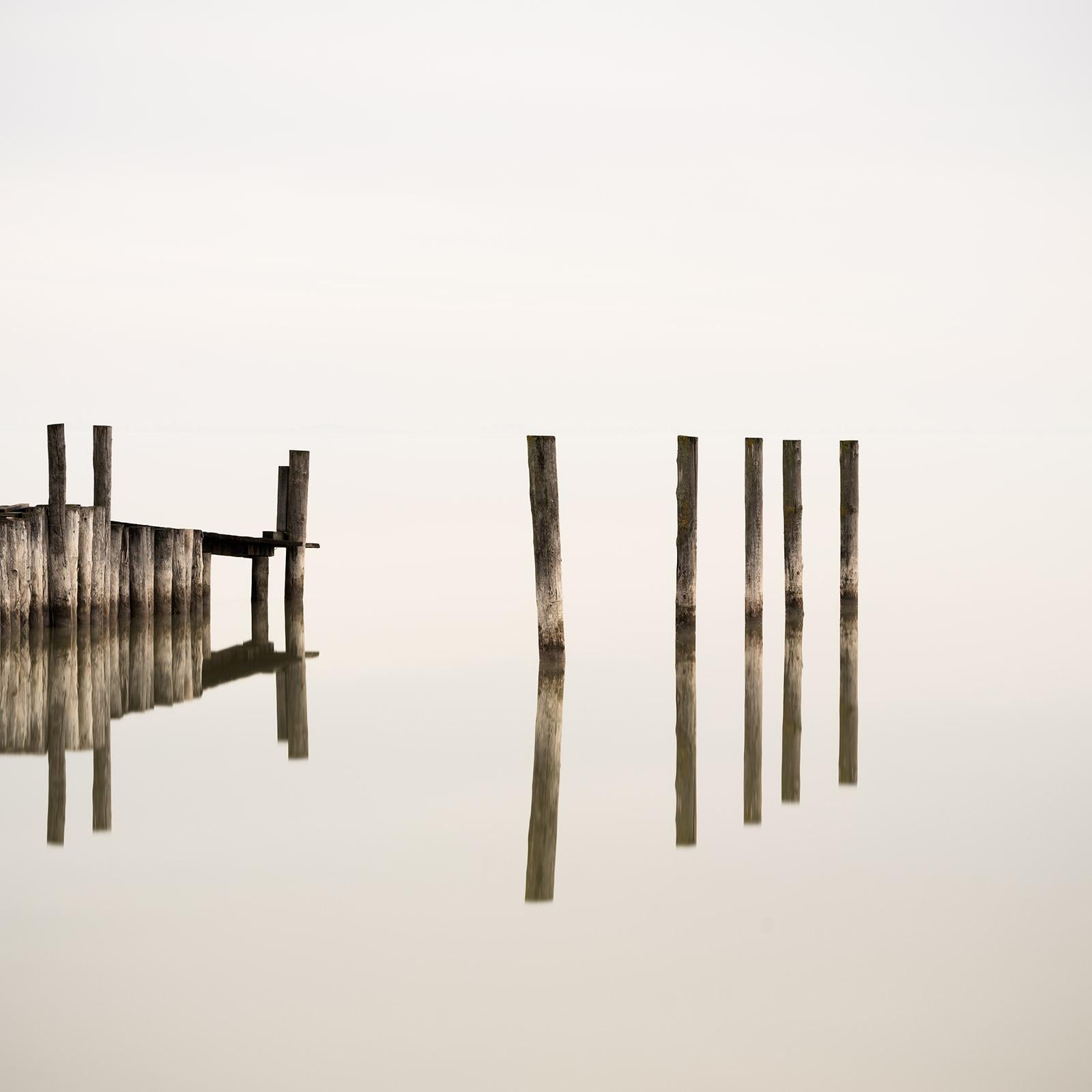 Wooden Pegs in the Lake, color photography, limited edition, seascape, landscape