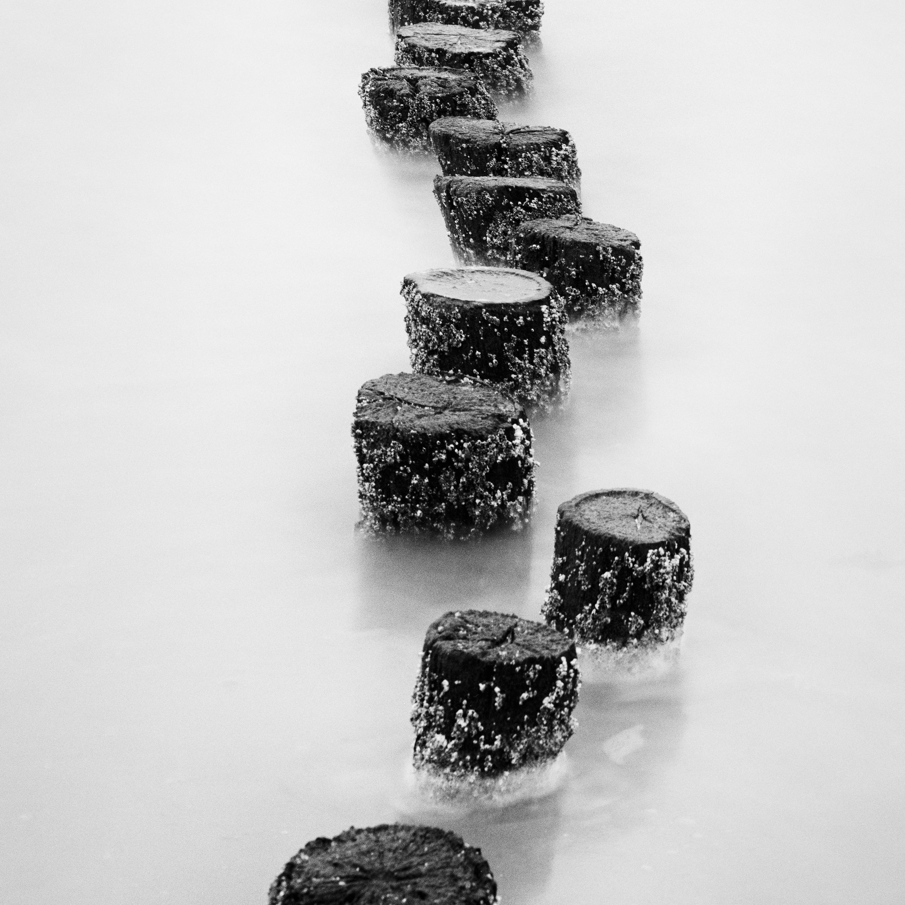 Wooden Pegs, long exposure, black and white, fine art, waterscape, photography For Sale 3