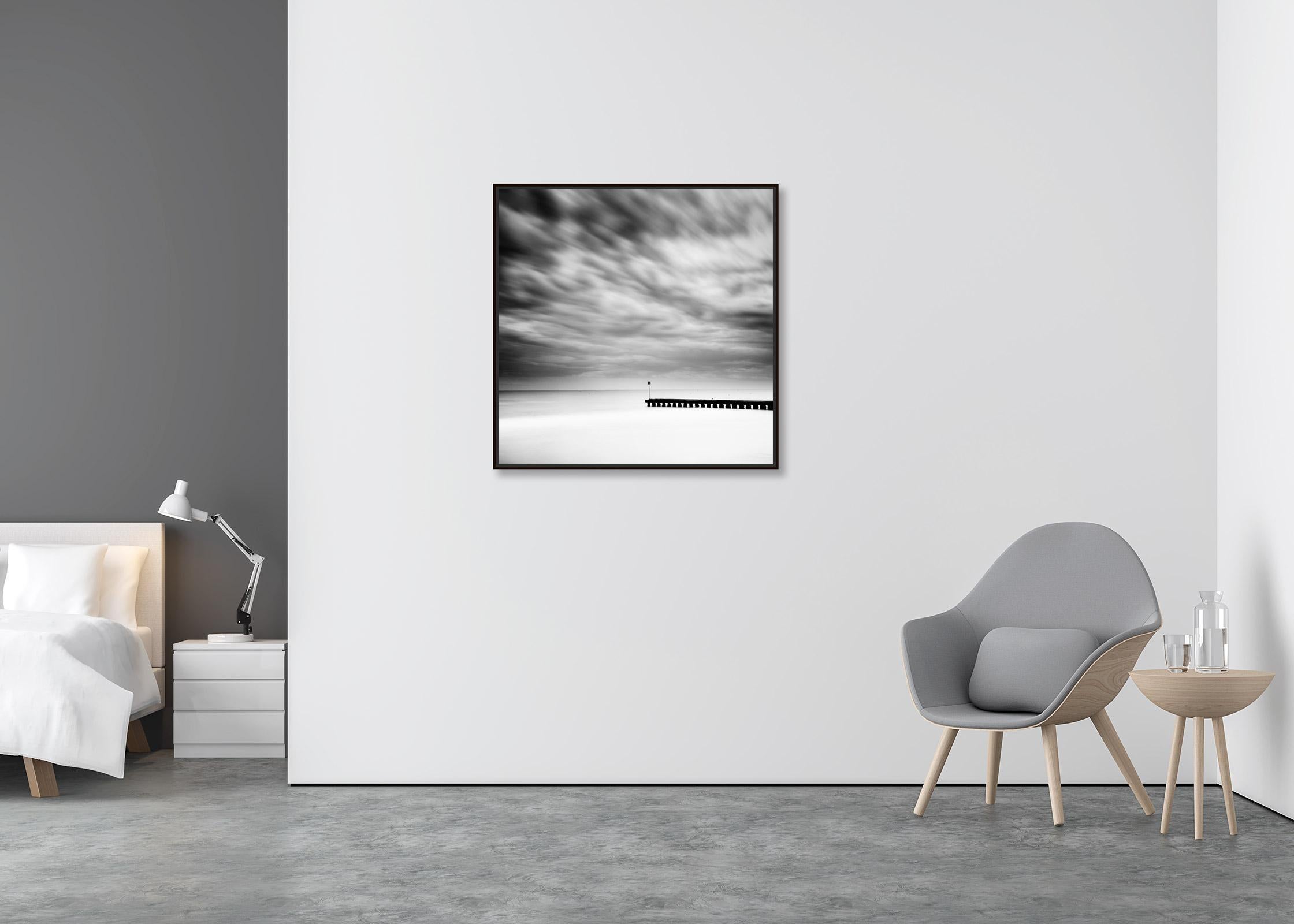 Wooden Pier in the Sea, black and white, long exposure photography, landscape - Contemporary Photograph by Gerald Berghammer