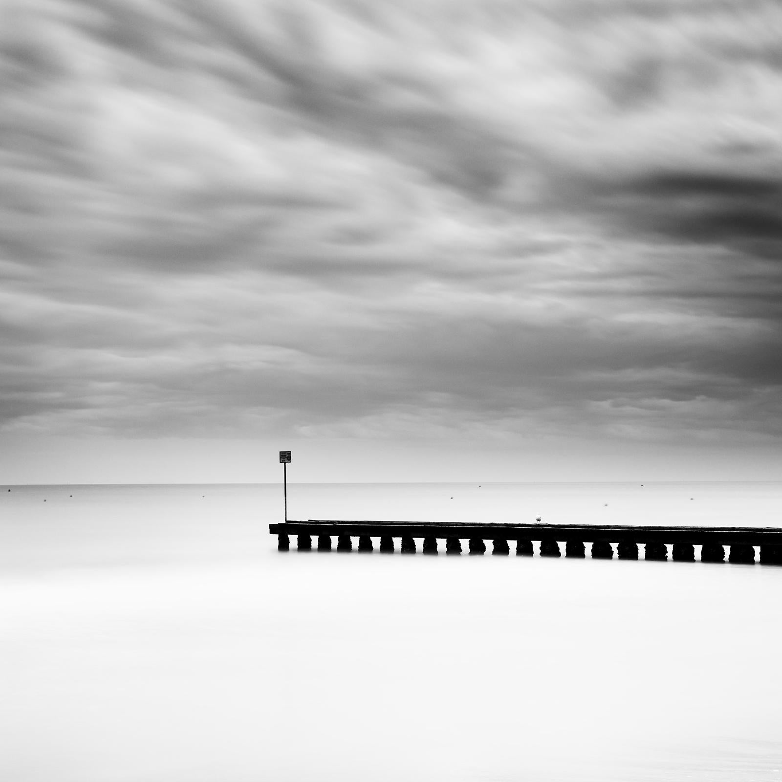 Wooden Pier in the Sea, black and white, long exposure photography, landscape For Sale 4