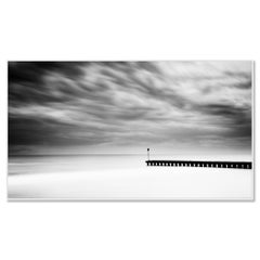 Wooden Pier in the Sea, Panorama, stormy Weather, black and white landscape