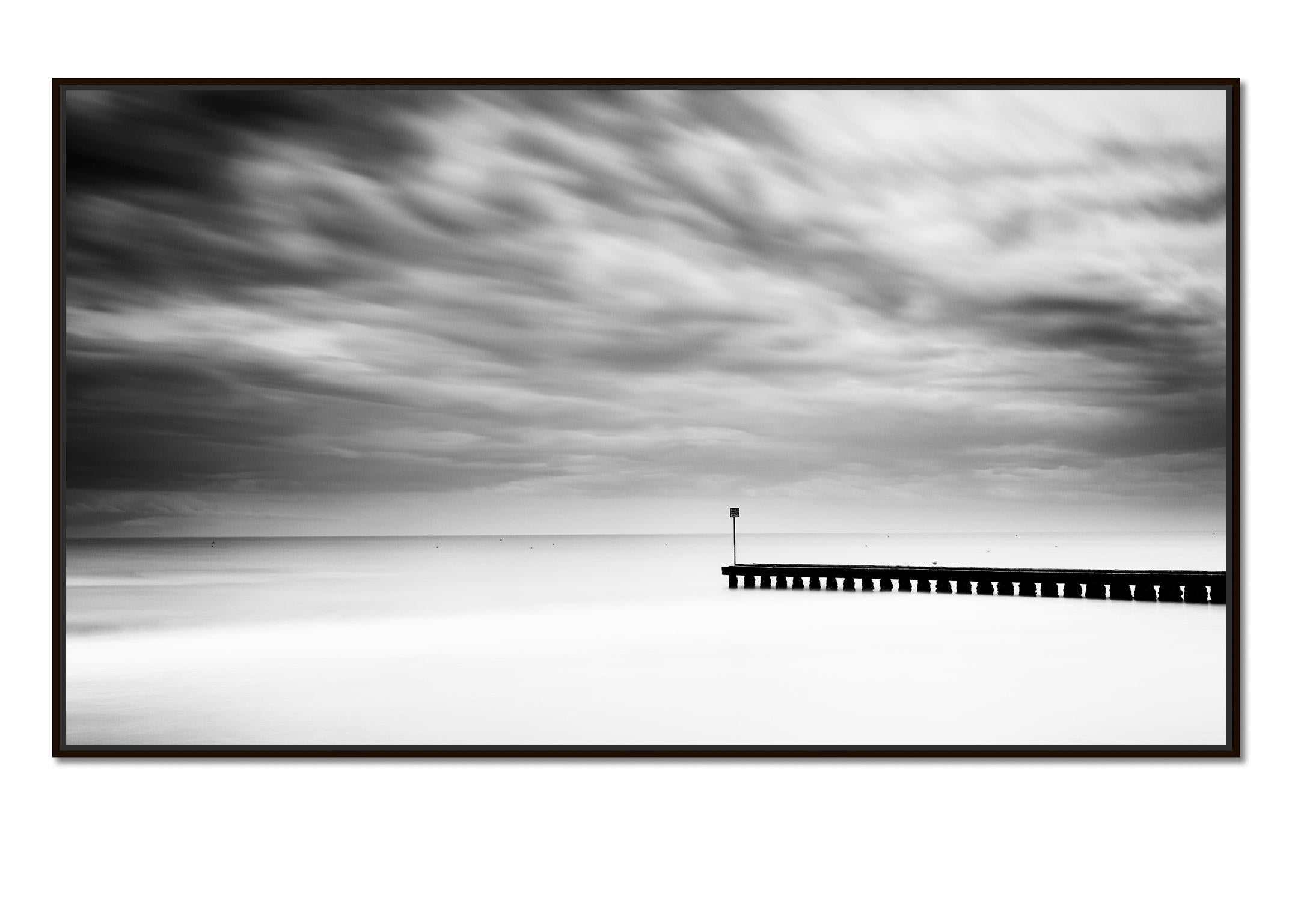 Wooden Pier in the Sea, Panorama, stormy Weather, black and white landscape - Photograph by Gerald Berghammer