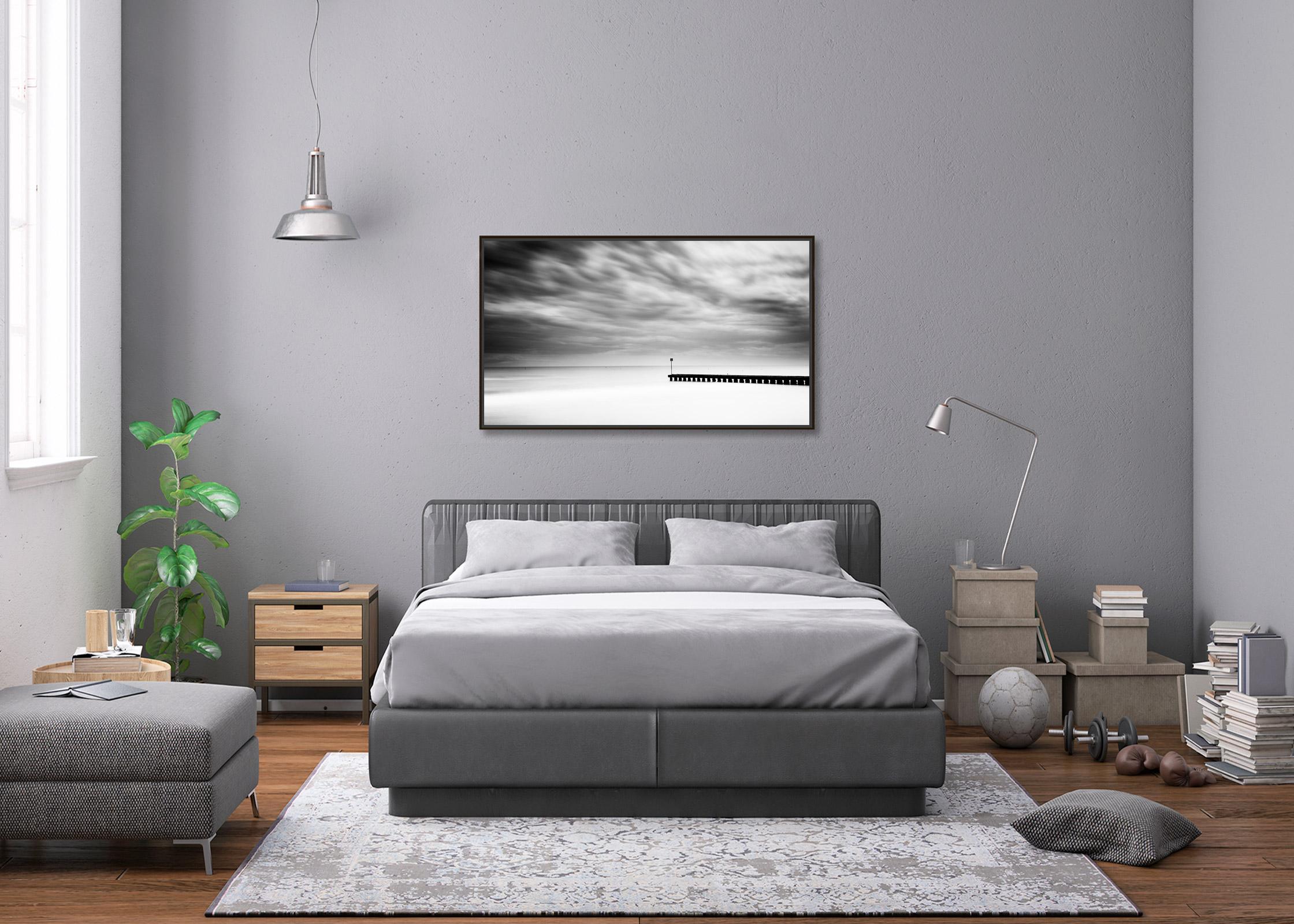 Black and white fine art panorama long exposure waterscape - landscape photography print. Archival pigment ink print, edition of 7. Signed, titled, dated and numbered by artist. Certificate of authenticity included. Printed with 4cm white