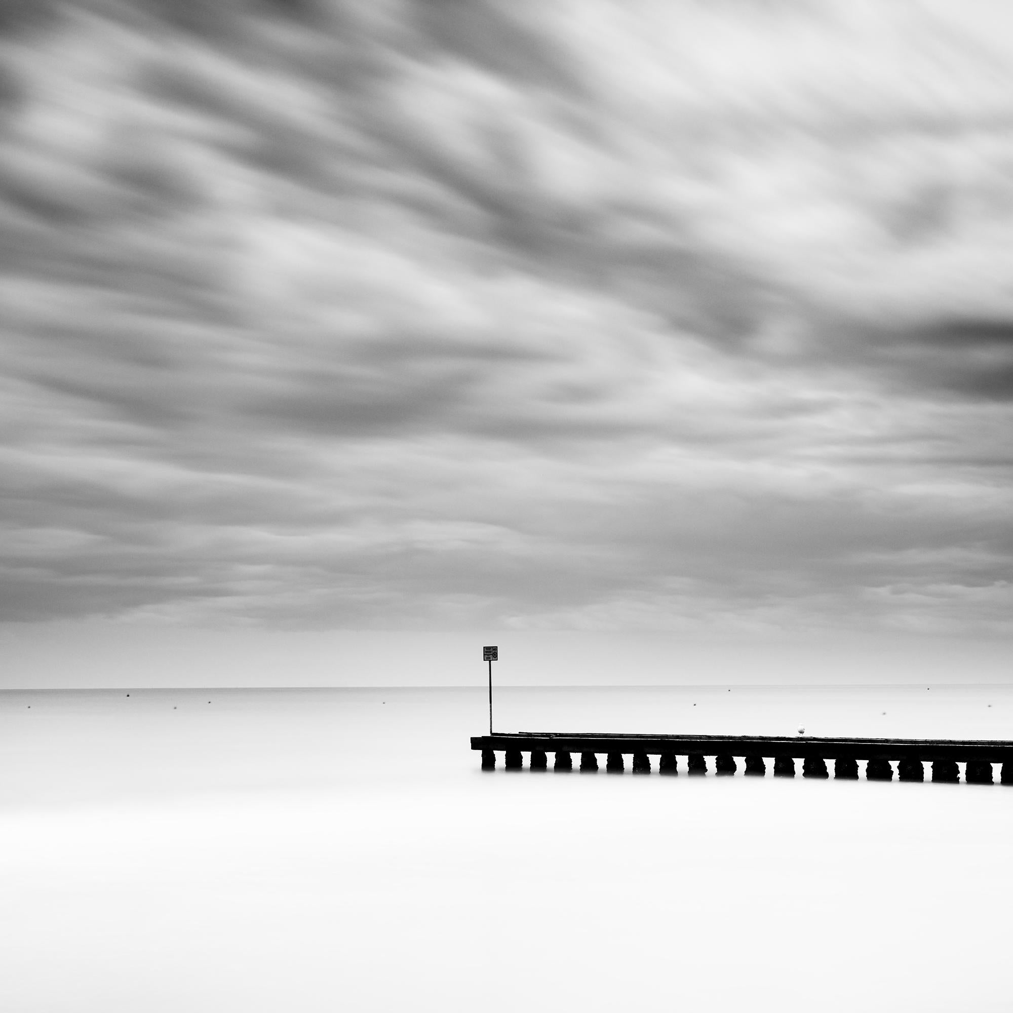 Wooden Pier in the Sea, Panorama, stormy Weather, black and white landscape For Sale 2