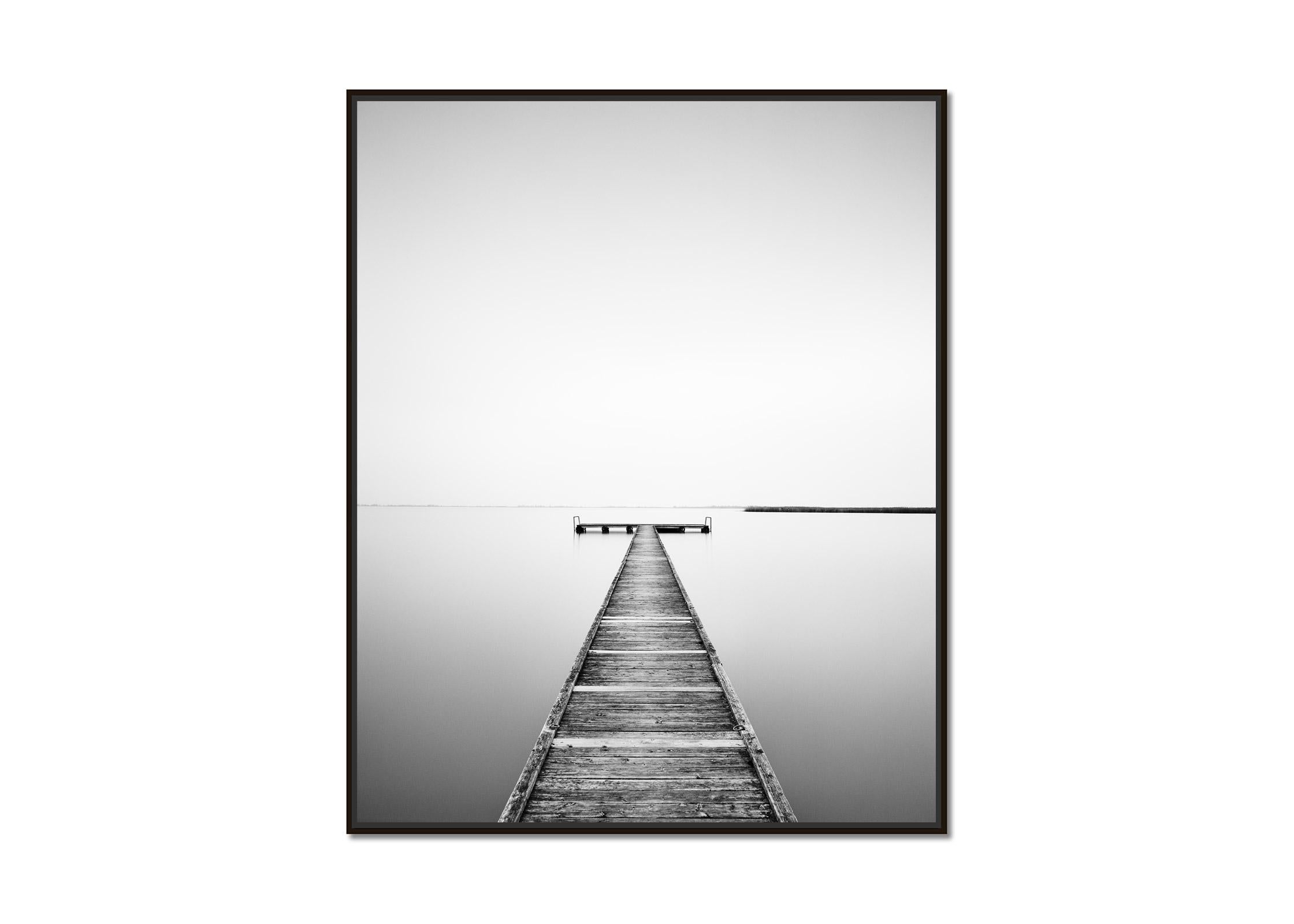 Wooden Pier on Lake, Austria, black and white fine art photography, landscape - Photograph by Gerald Berghammer