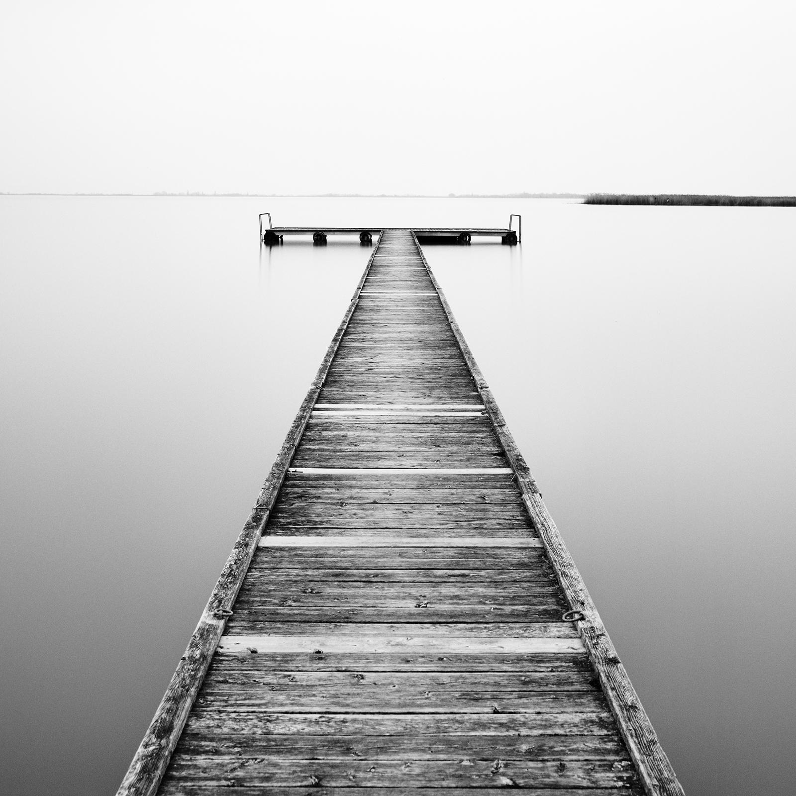 Wooden Pier on Lake, Austria, black and white fine art photography, landscape For Sale 2