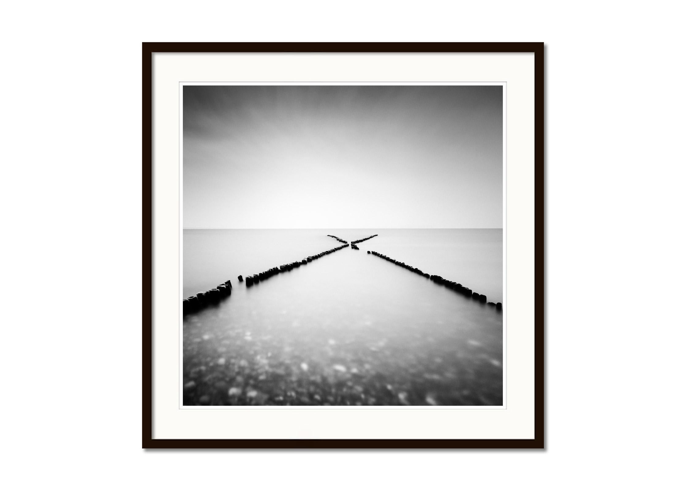 X - Factor, Sylt, Germany, long exposure, black and white waterscape photography - Gray Landscape Photograph by Gerald Berghammer