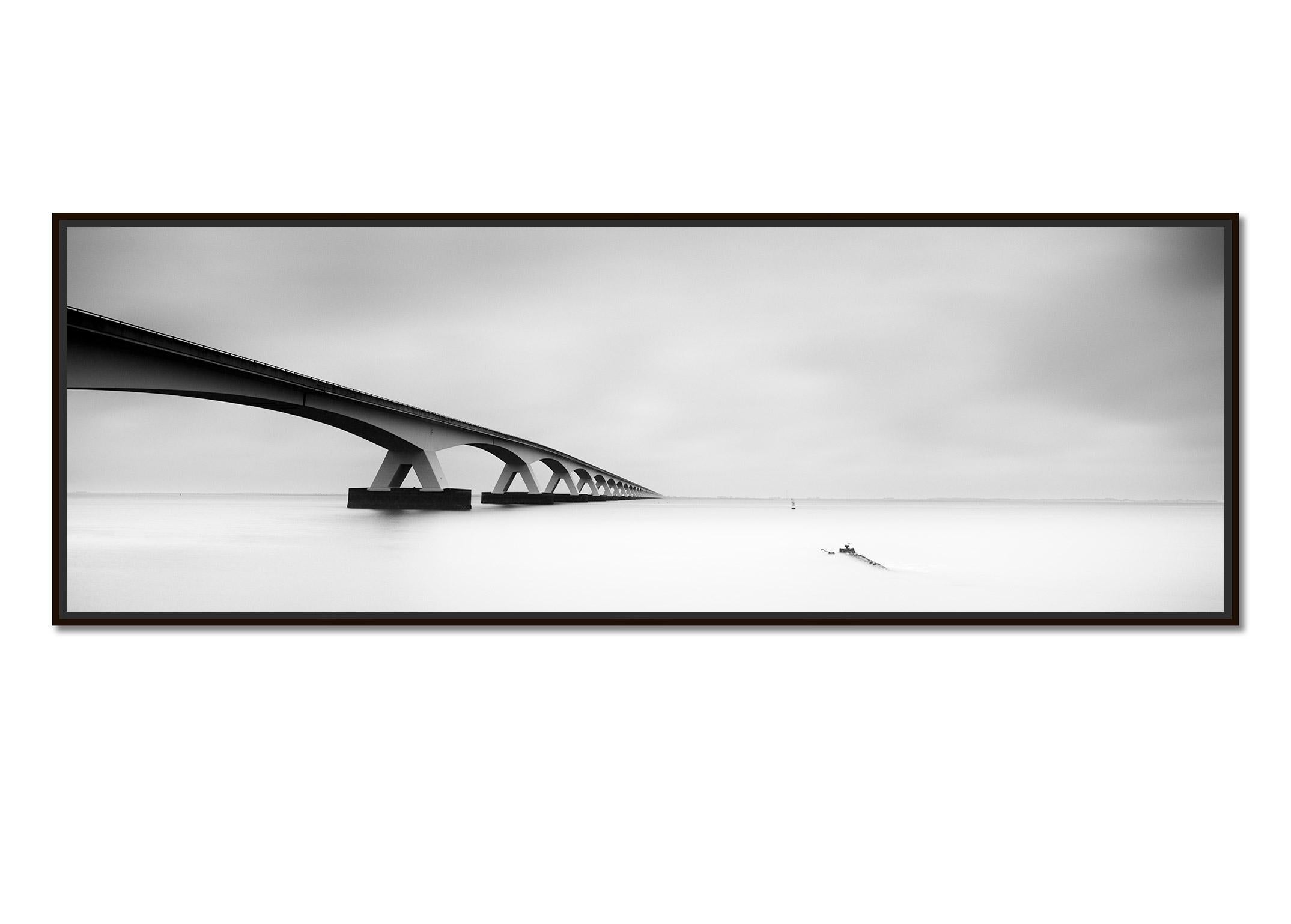 Zeeland Bridge Panorama, Netherlands, black and white waterscape art photography - Photograph by Gerald Berghammer
