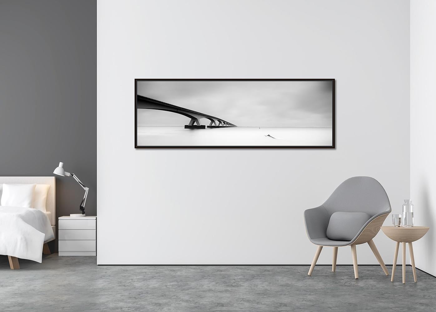 Zeeland Bridge Panorama, Netherlands, black & white photograph, limited edition - Contemporary Photograph by Gerald Berghammer