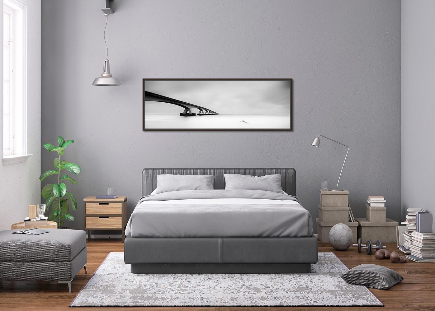 Zeeland Bridge Panorama, Netherlands, black & white photograph, limited edition For Sale 1