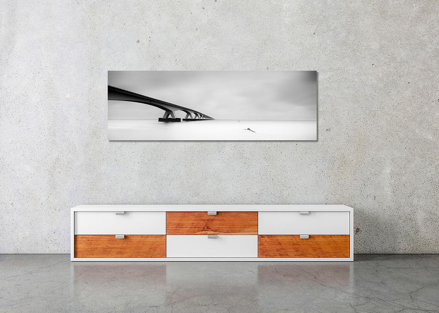 Zeeland Bridge Panorama, Netherlands, black & white photograph, limited edition For Sale 2