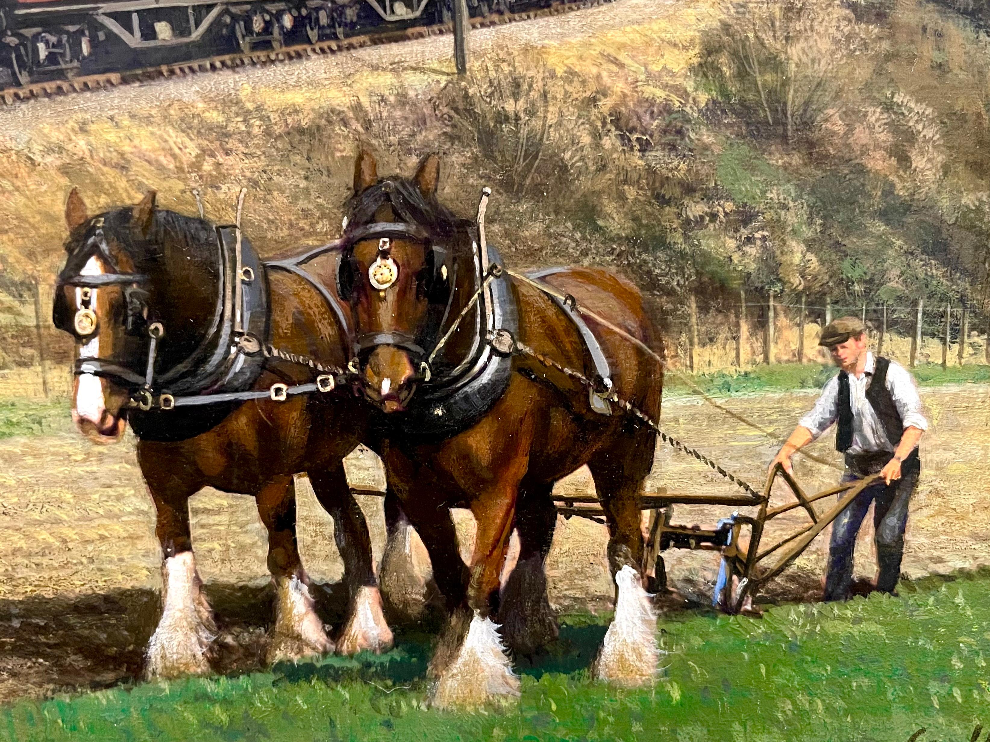 LMS Locomotive passing Ploughman - Painting by Gerald Bloom