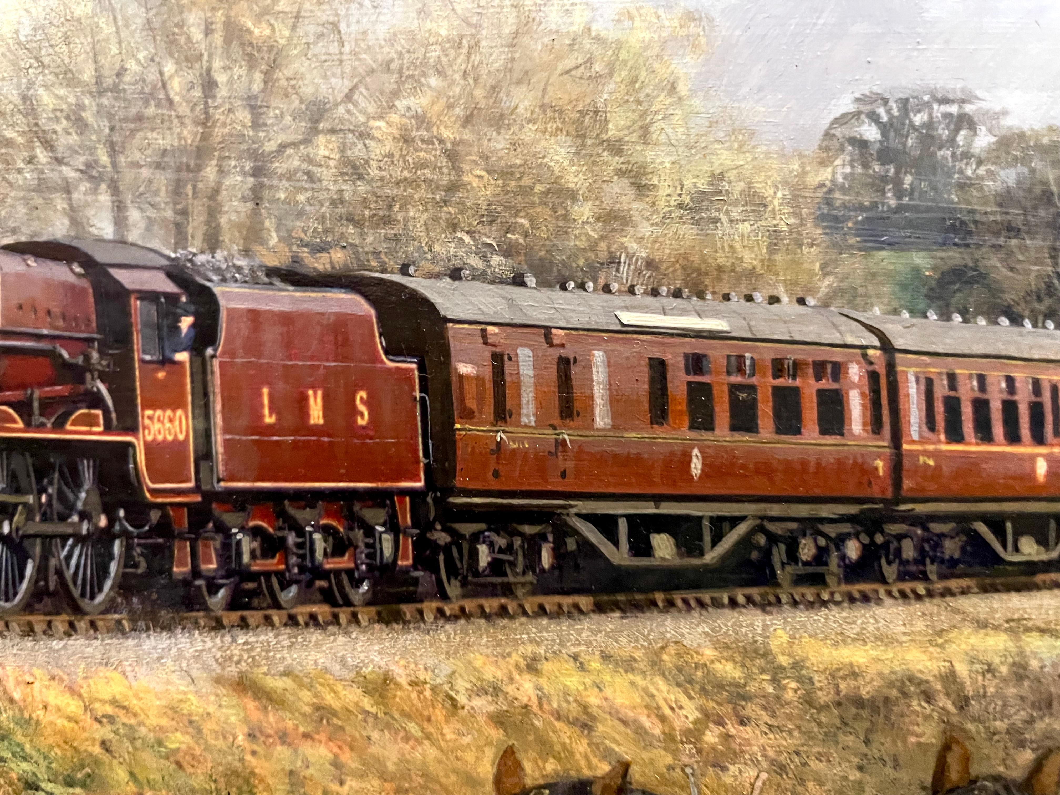 LMS Locomotive gehender Ploughman (Beige), Landscape Painting, von Gerald Bloom