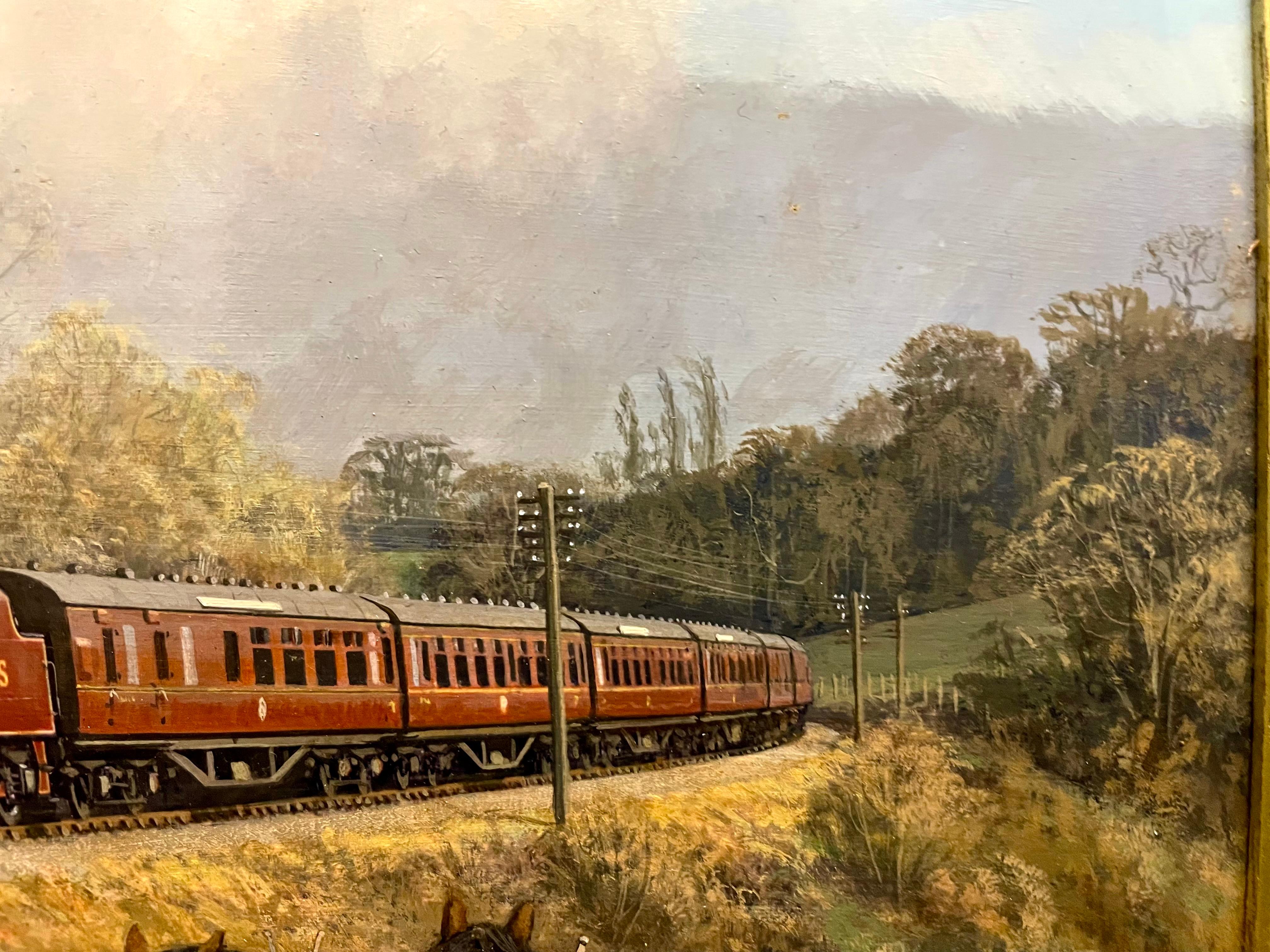 LMS Locomotive passing Ploughman - Photorealist Painting by Gerald Bloom