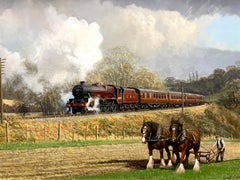 Vintage LMS Locomotive passing Ploughman