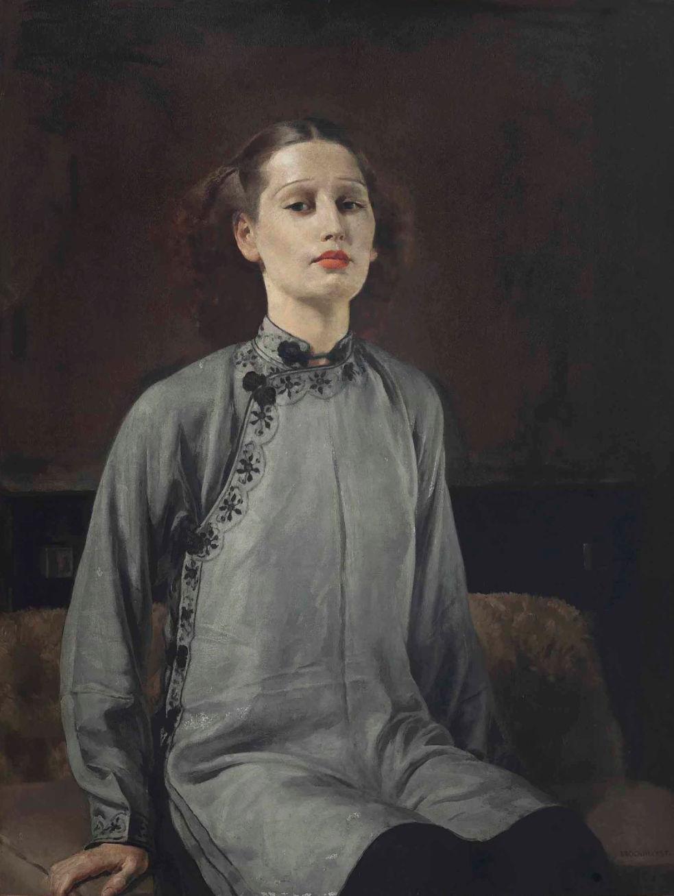 Our portrait by Gerald Leslie Brockhurst, R.A. (1890-1978) of the artist's wife, Dorette, is entitled Zeitgeist.  Signed in lower right and on verso further signed, numbered and inscribed 