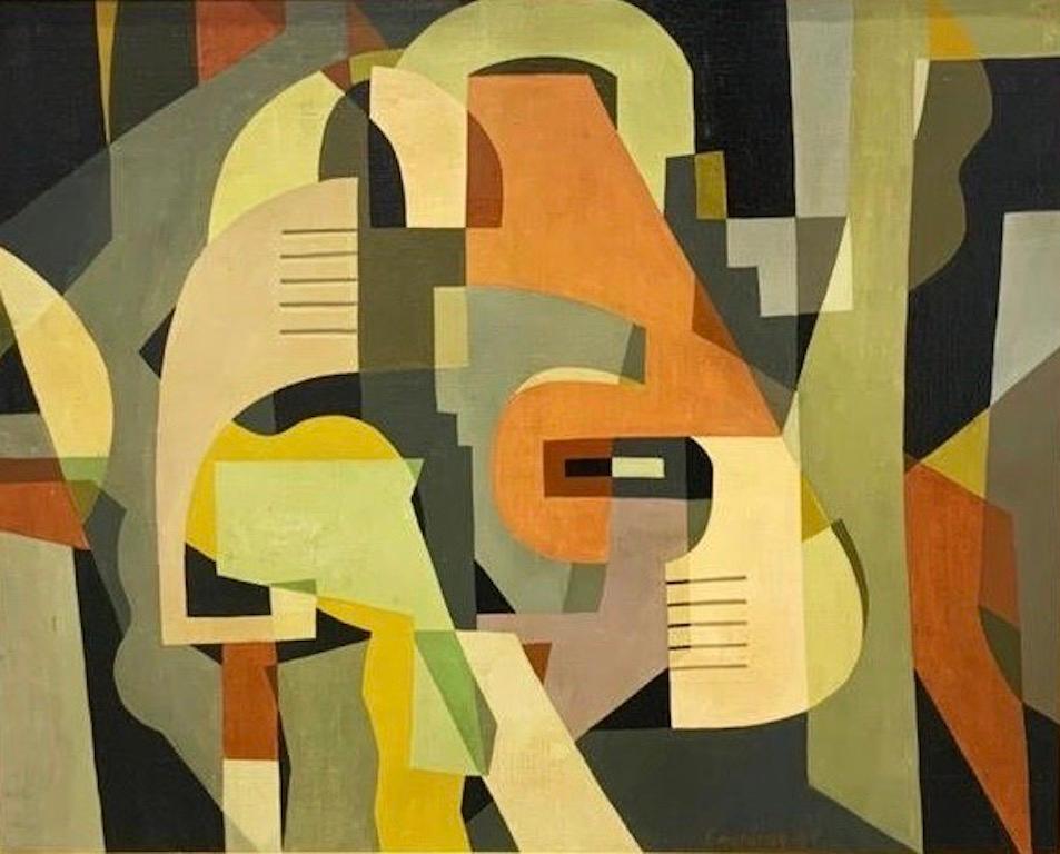 Gerald Coarding Abstract Painting - "Abstract" 1947 Mid-Century Non-Objective WPA Geometric Color Field Abstraction
