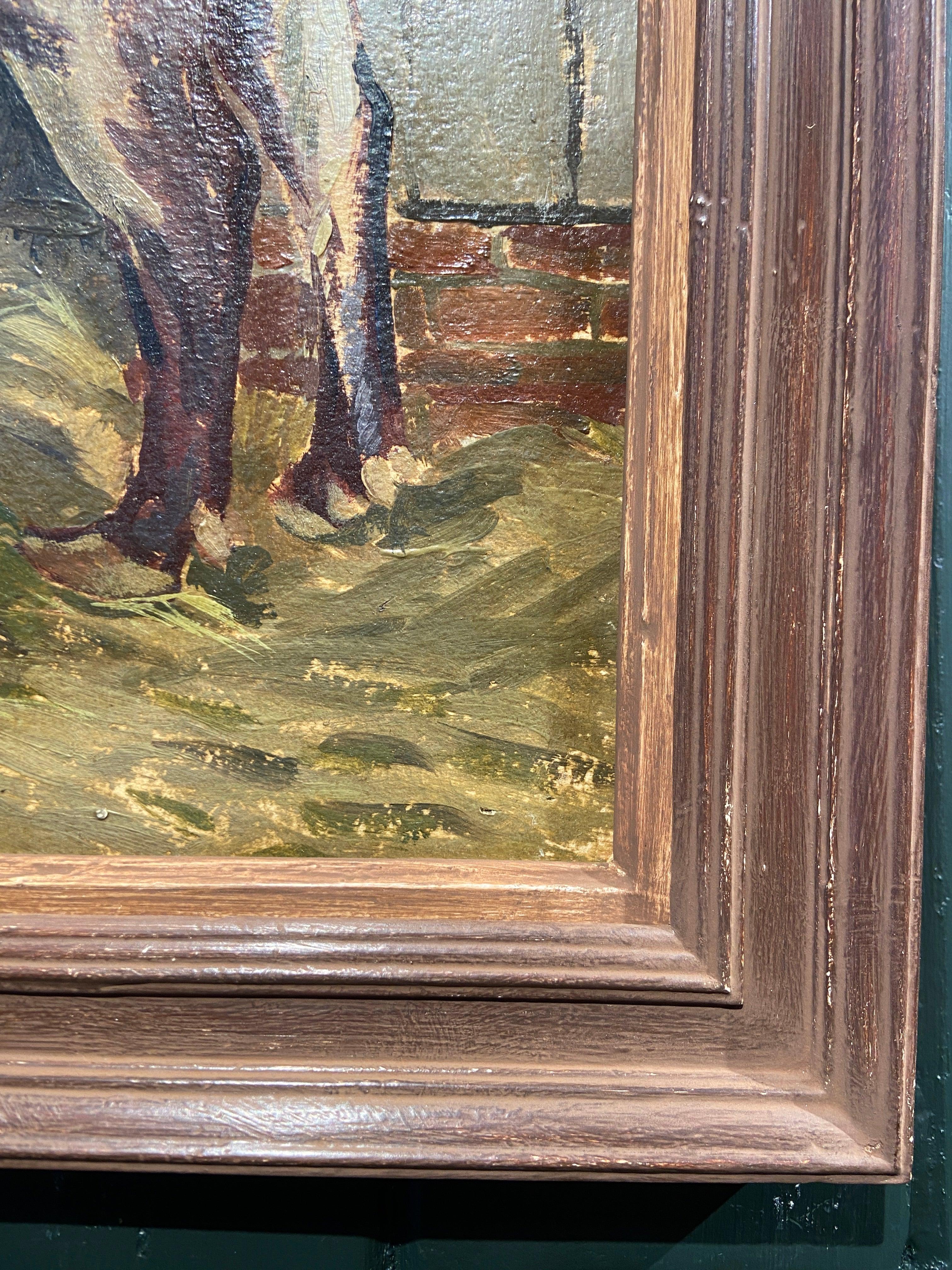 Peinture à l'huile du 20e siècle représentant un petit taureau dans une ferme, signée et inscrite - Painting de Gerald Cooper