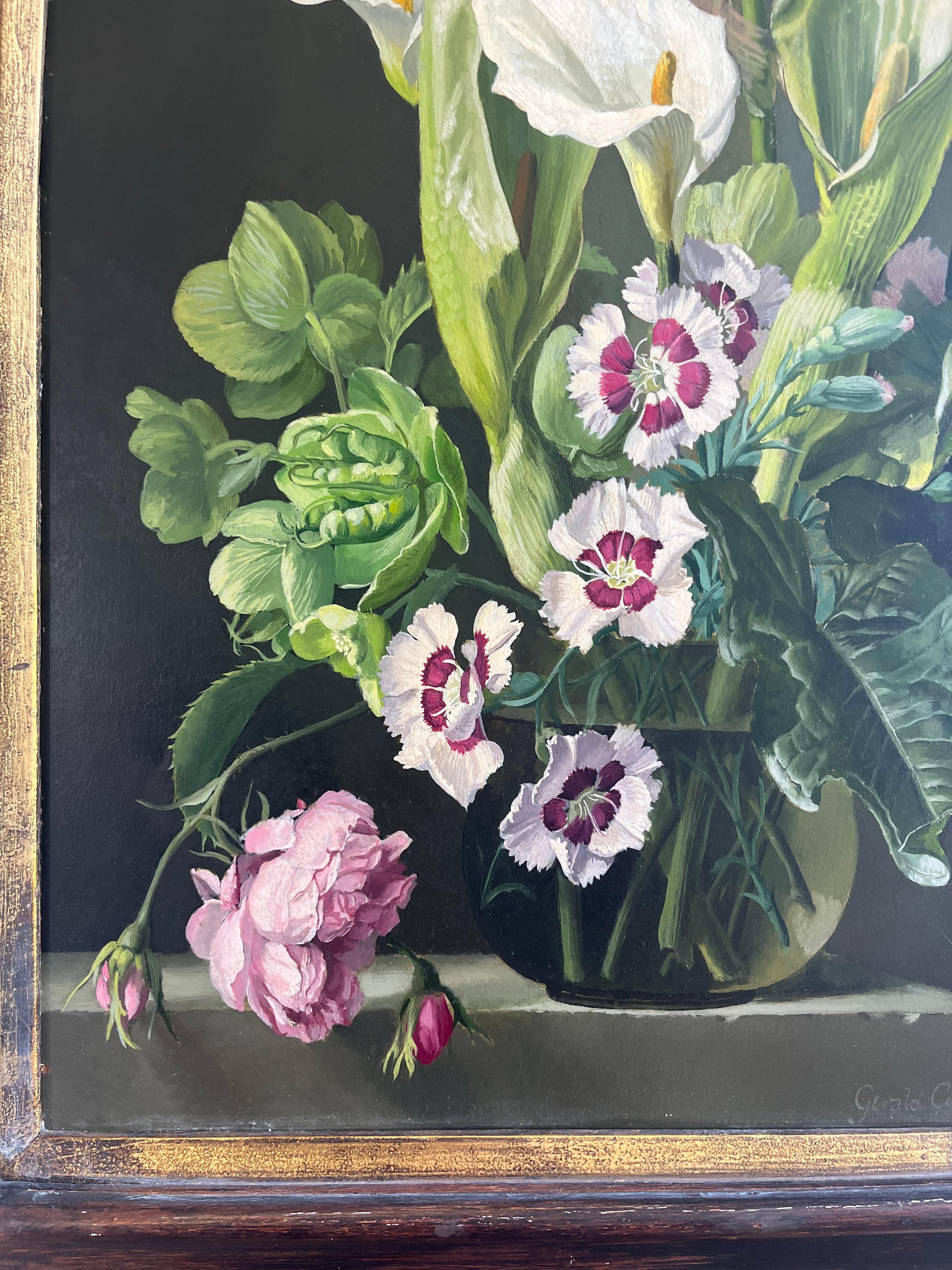 Modern British Bodegón al óleo de flores de verano en venta 12