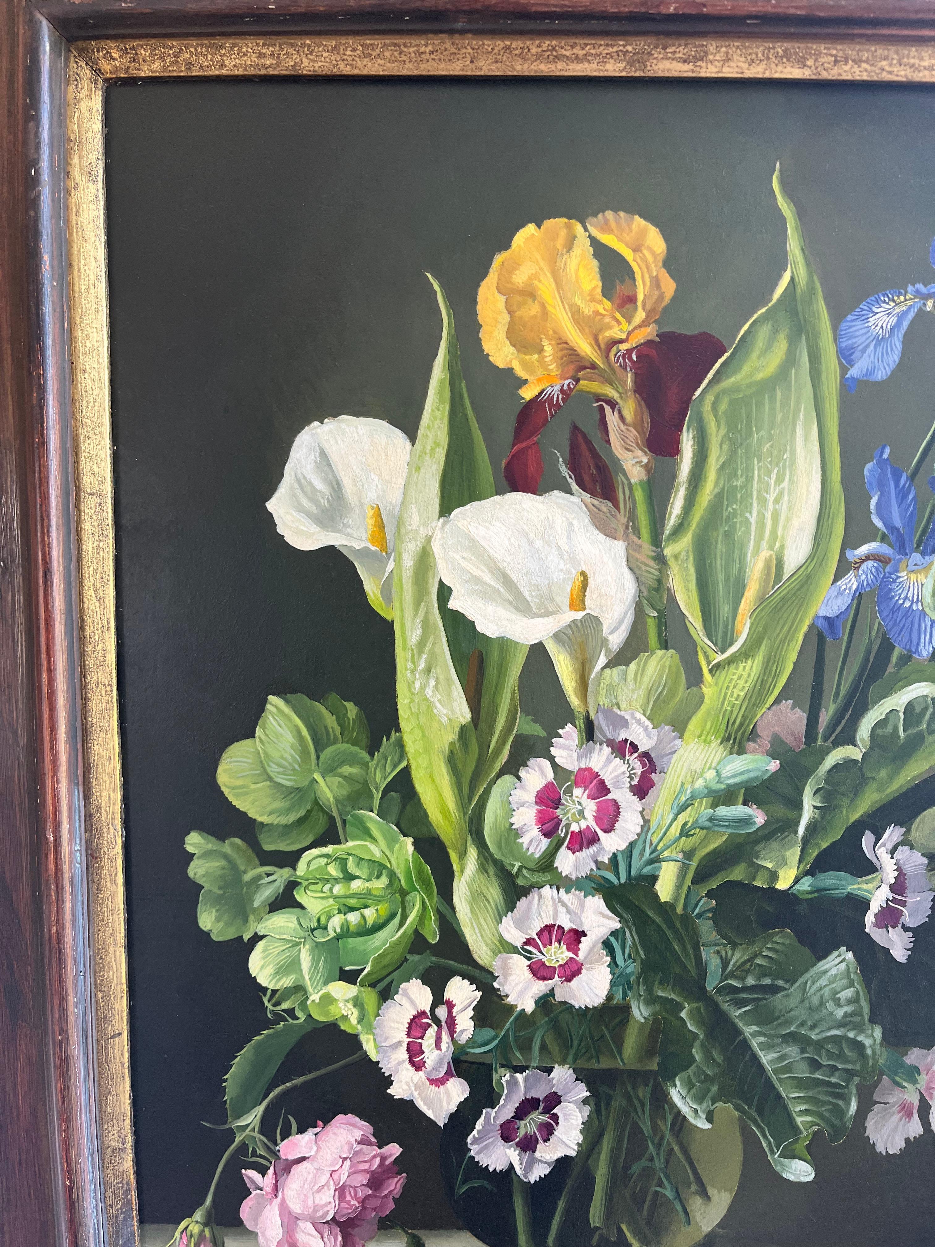 Modern British Bodegón al óleo de flores de verano en venta 13