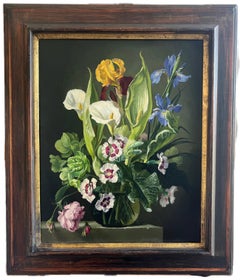 Modern British Still Life oil painting of summer flowers
