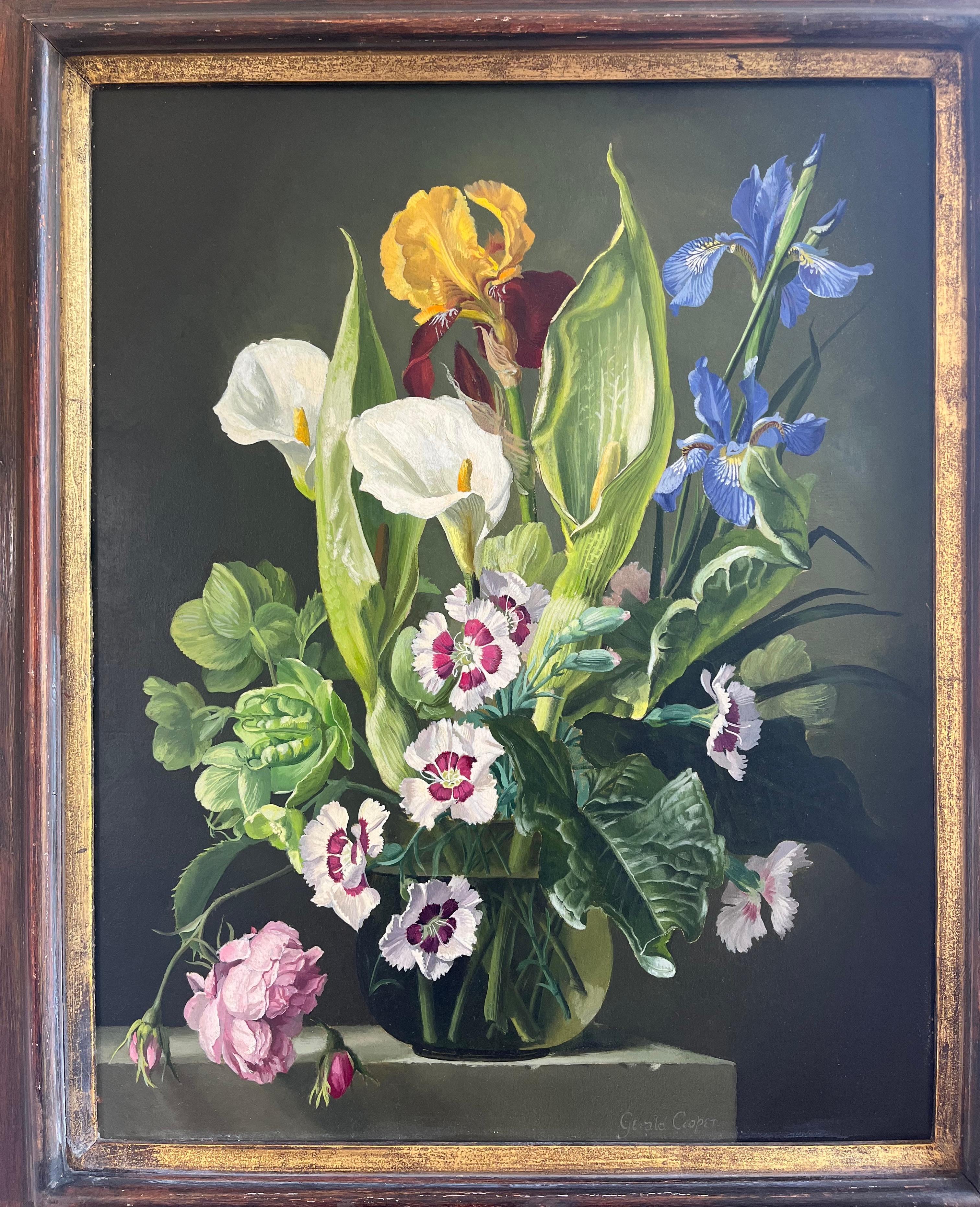 Modern British Bodegón al óleo de flores de verano - Painting Naturalista de Gerald Cooper
