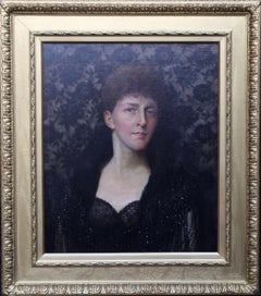 Antique Portrait of a Lady - Nora H Palairet- British Edwardian Pre-raphaelite oil