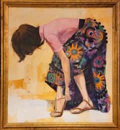 Girl Bending, 1974, Mid Century Modern Painting by Gerald Fairclough, Colorful