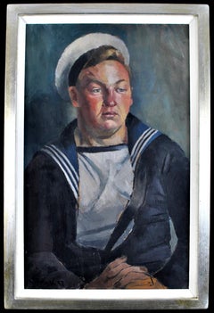 Retro Portrait of a Sailor - Mid 20th Century English Oil on Board Painting