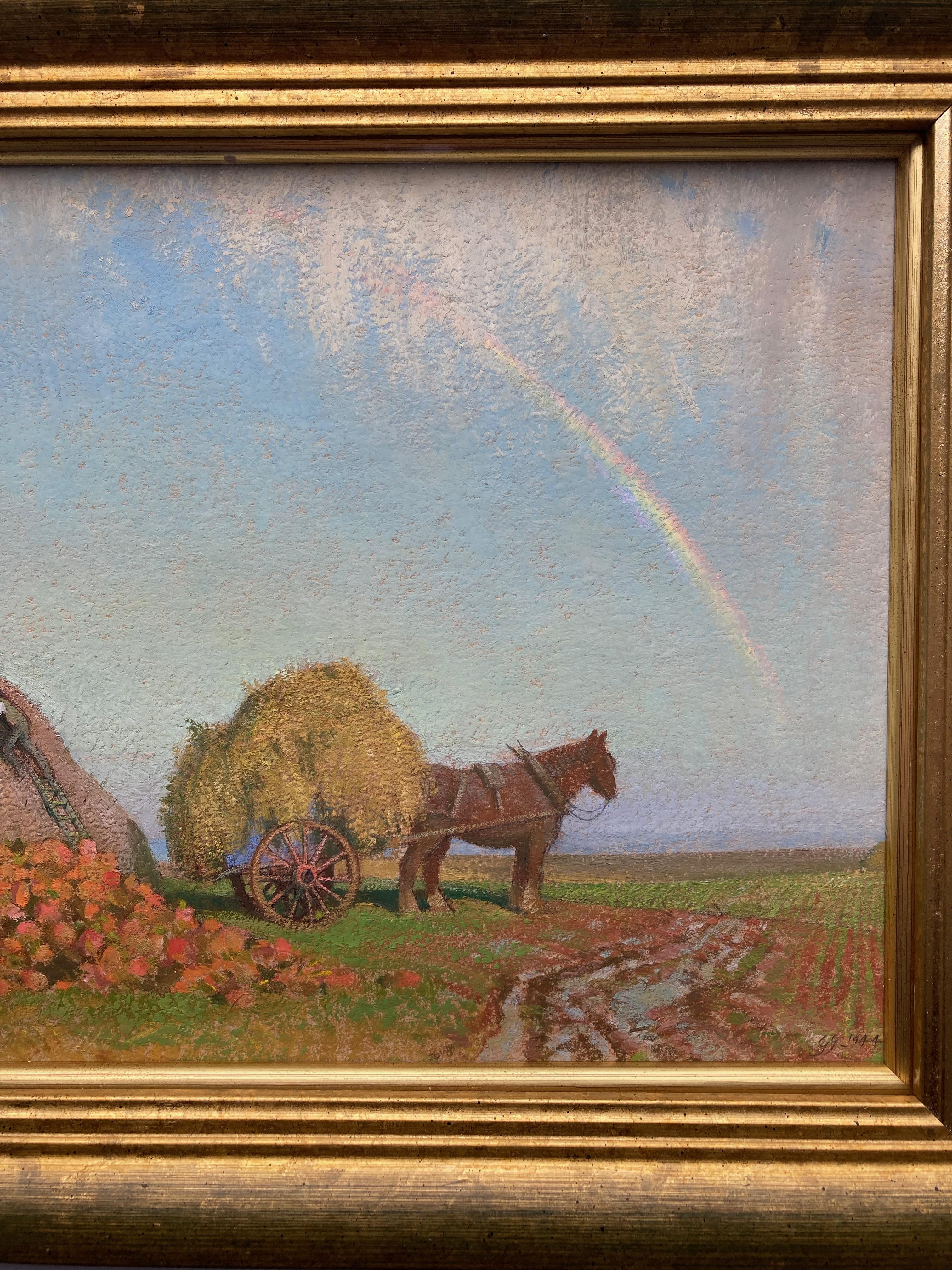 Gerald Gardiner, Harvesting scene with rainbow For Sale 6