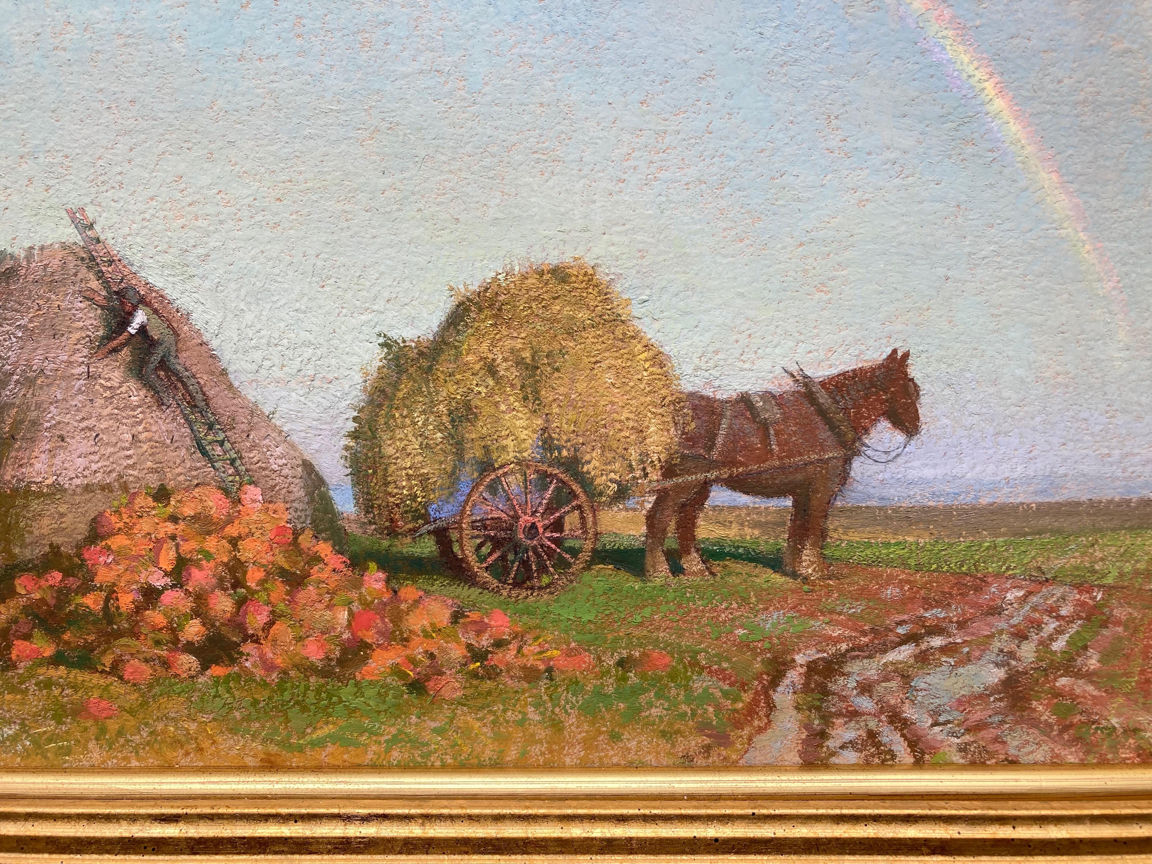 Gerald Gardiner, Harvesting scene with rainbow For Sale 1