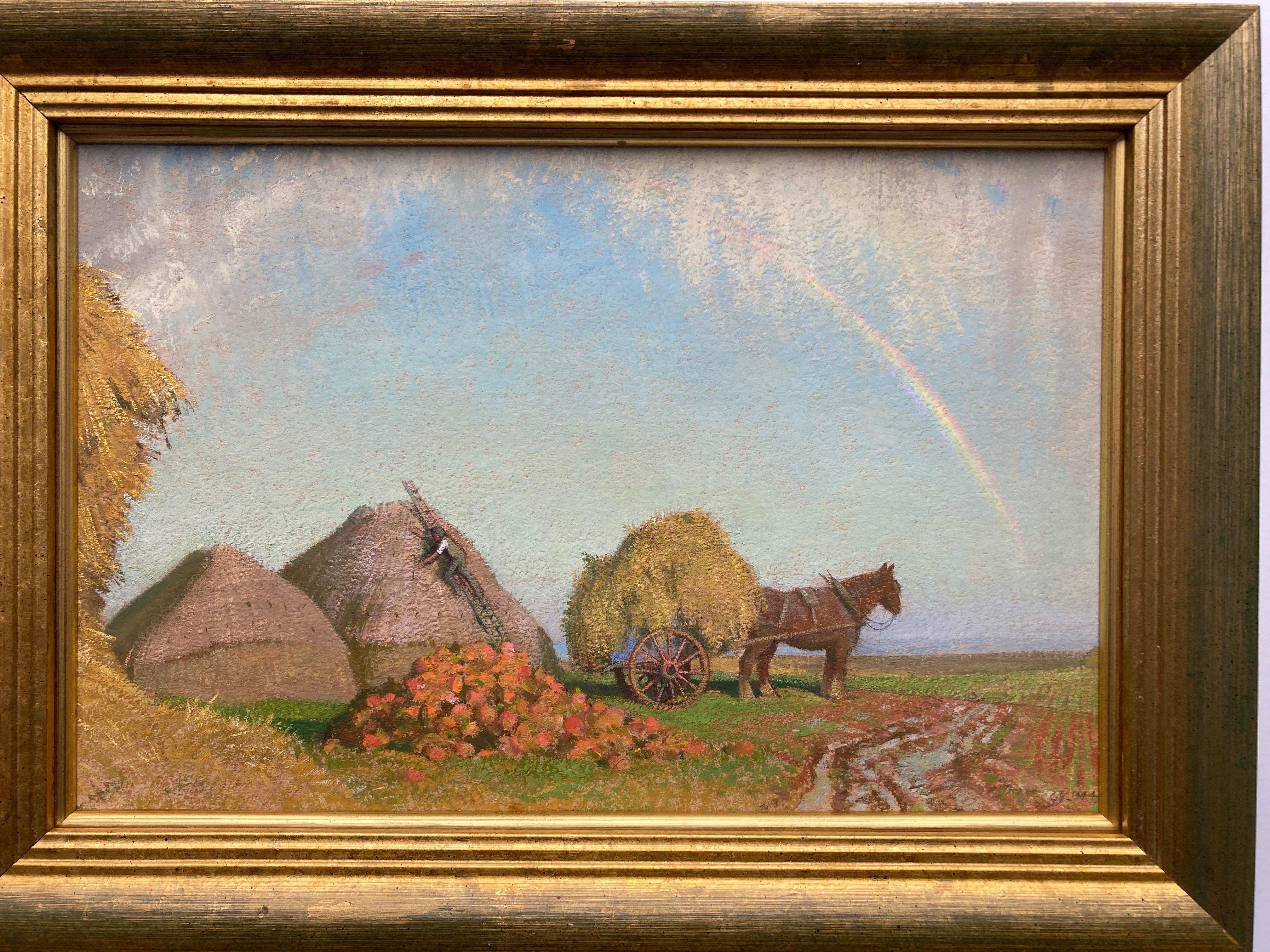 Gerald Gardiner, Harvesting scene with rainbow For Sale 3