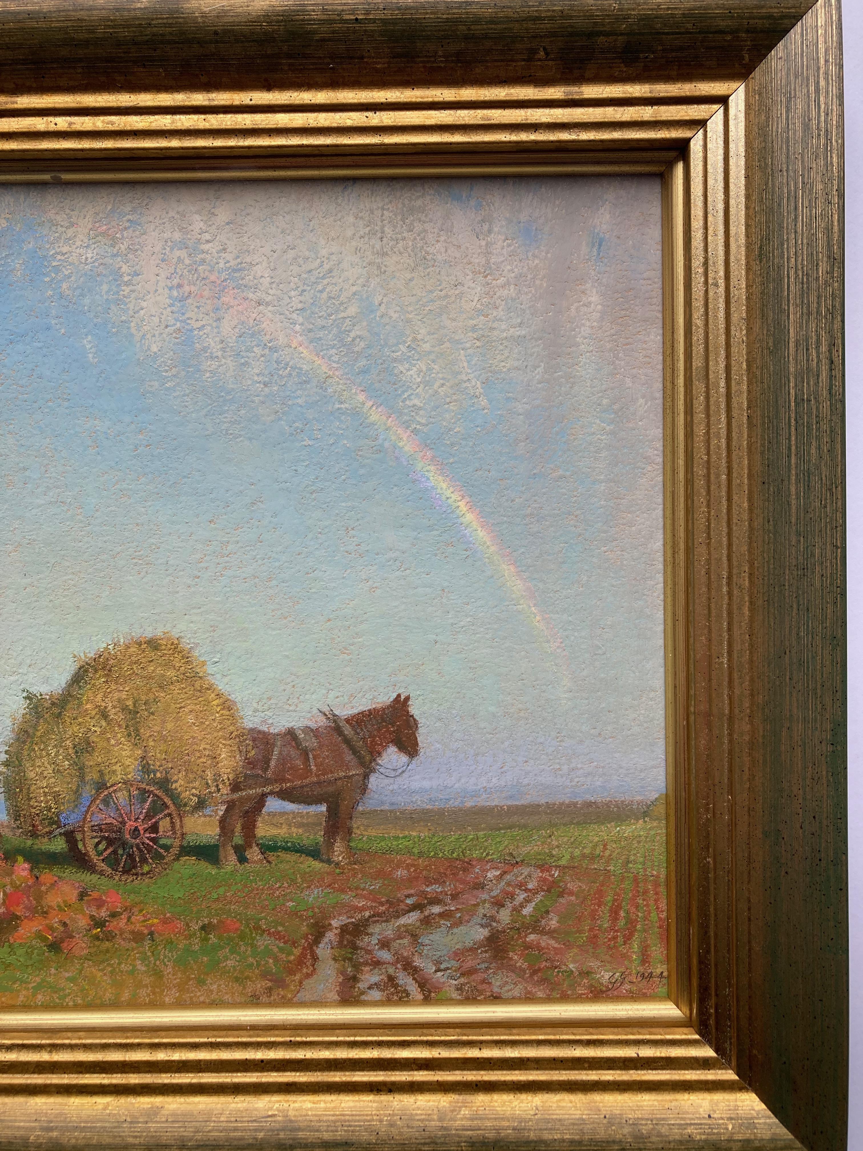 Gerald Gardiner, Harvesting scene with rainbow For Sale 5
