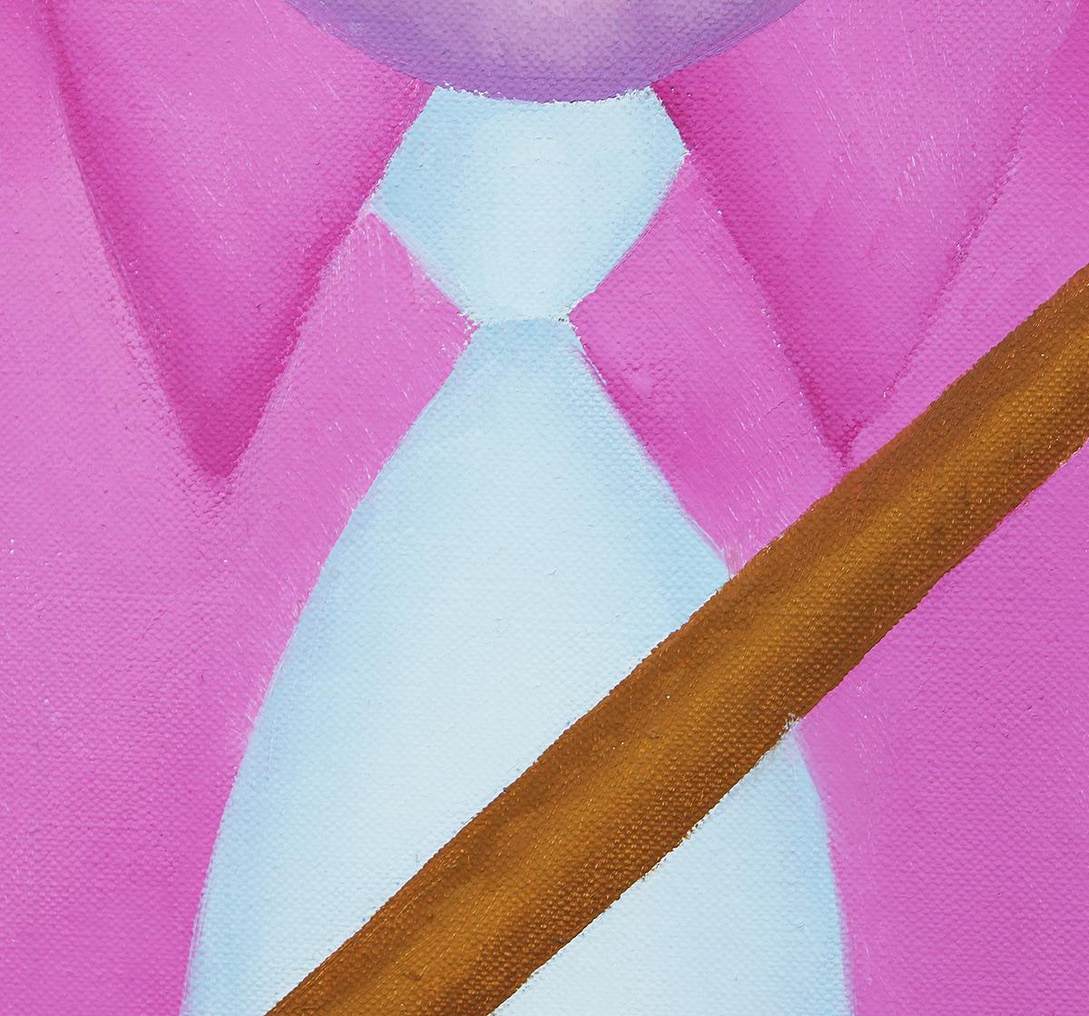 Buntes lila, rosafarbenes und grünes modernes Porträt eines Mannes, der Billard- oder Pool spielt im Angebot 9