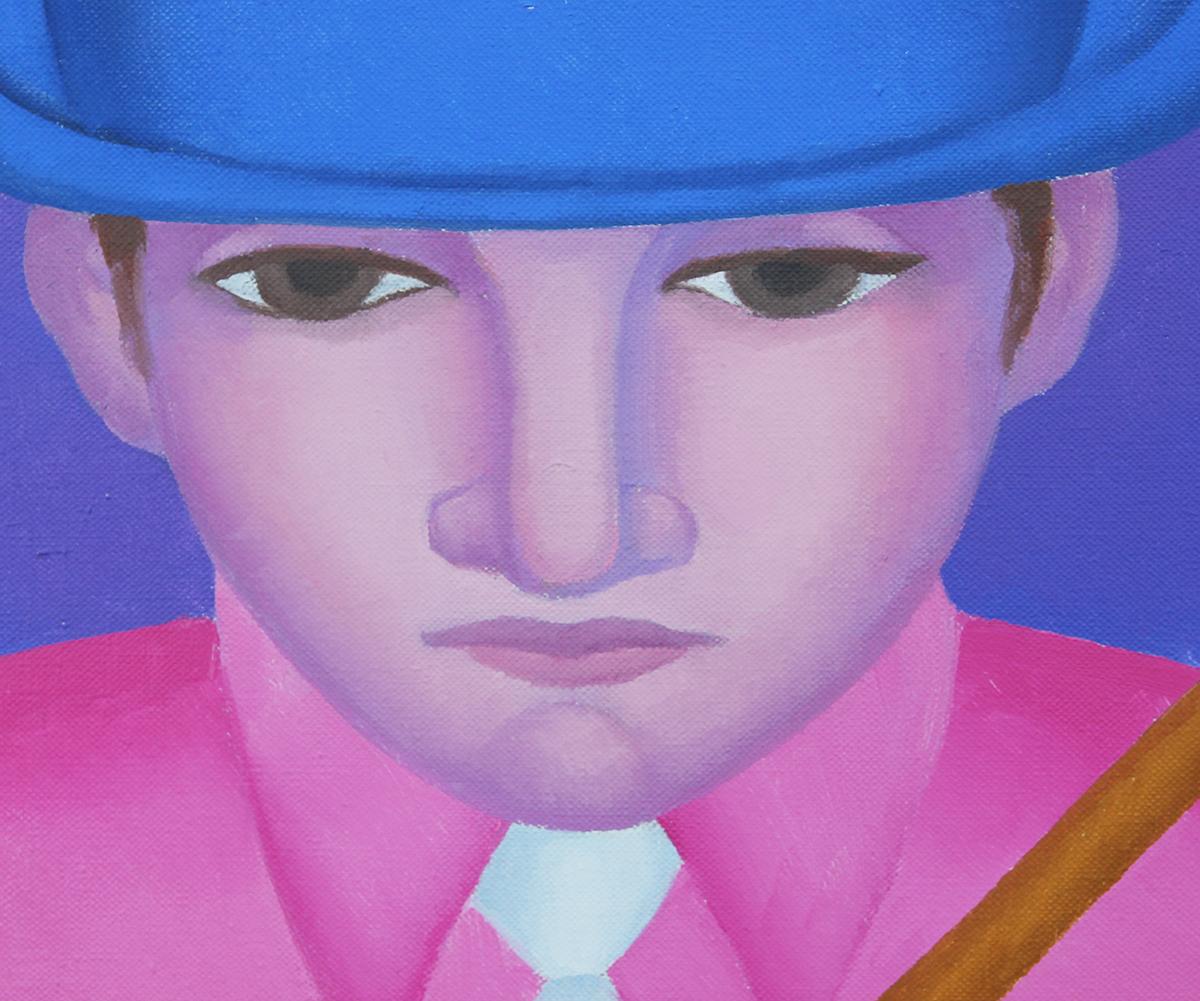 Portrait moderne coloré d'un homme jouant de la billard ou du pool, pourpre, rose et vert en vente 3