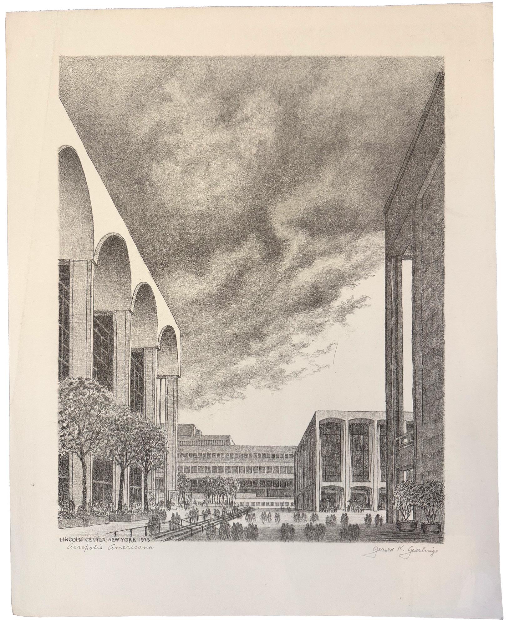 Acropolis Americana - Lincoln Center, New York 1975 - Print di Gerald Geerlings